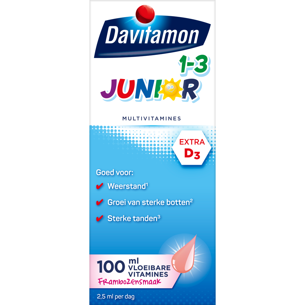 Davitamon Junior 1-3 Vloeibare Vitamines Framboos