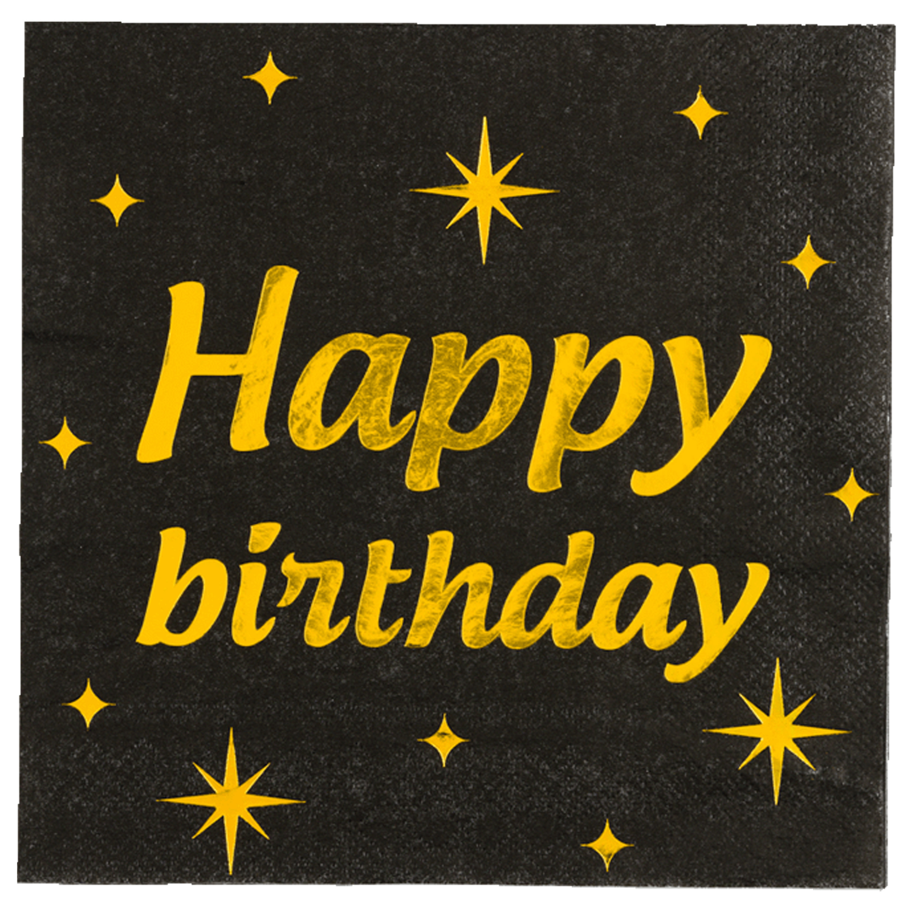 Paperdreams Verjaardag feest servetten - Happy Birthday - 16x stuks - zwart/goud - 33 x 33 cm -