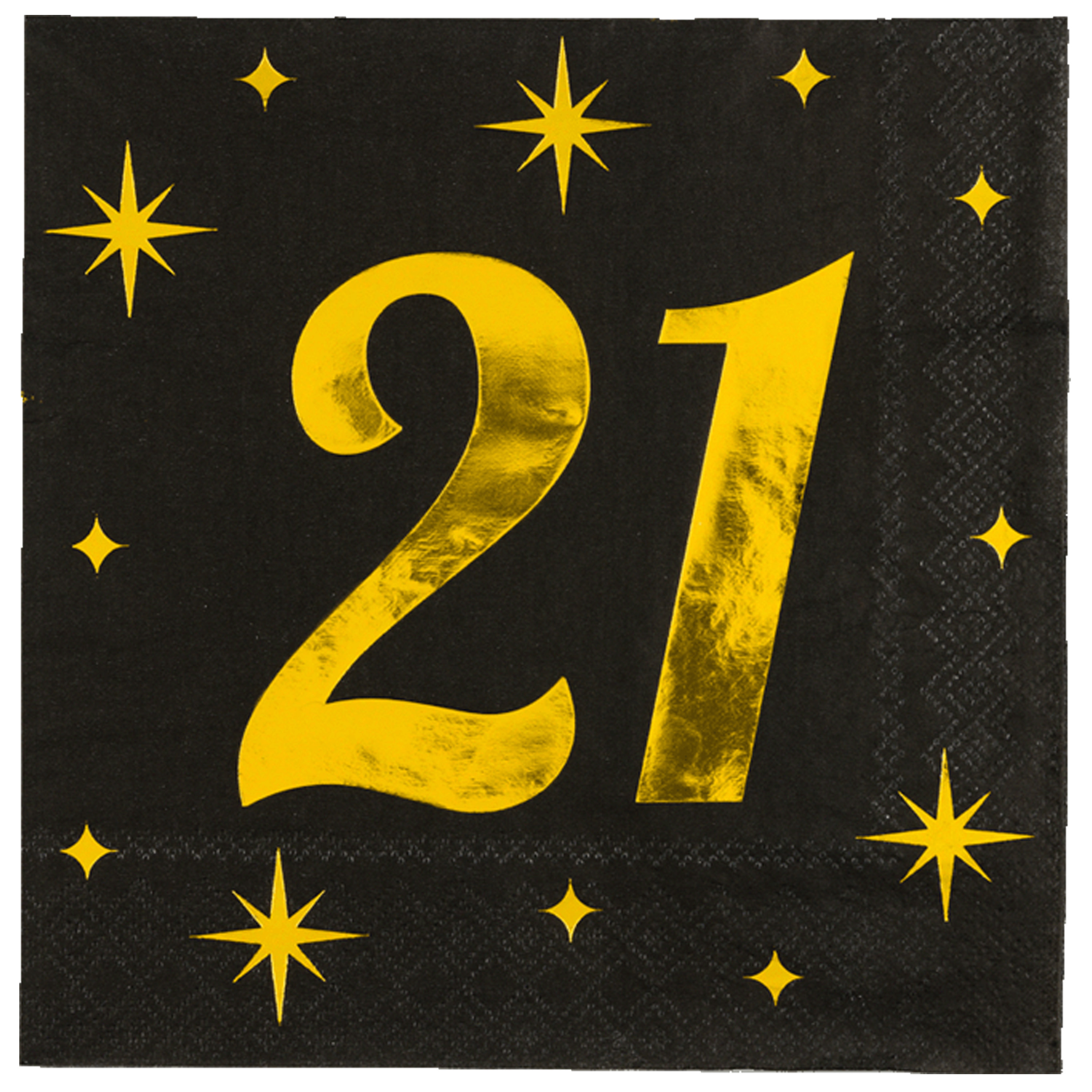 Paperdreams Verjaardag feest servetten - leeftijd 21 jaar - 16x stuks - zwart/goud - sterren - 33 x 33 cm -