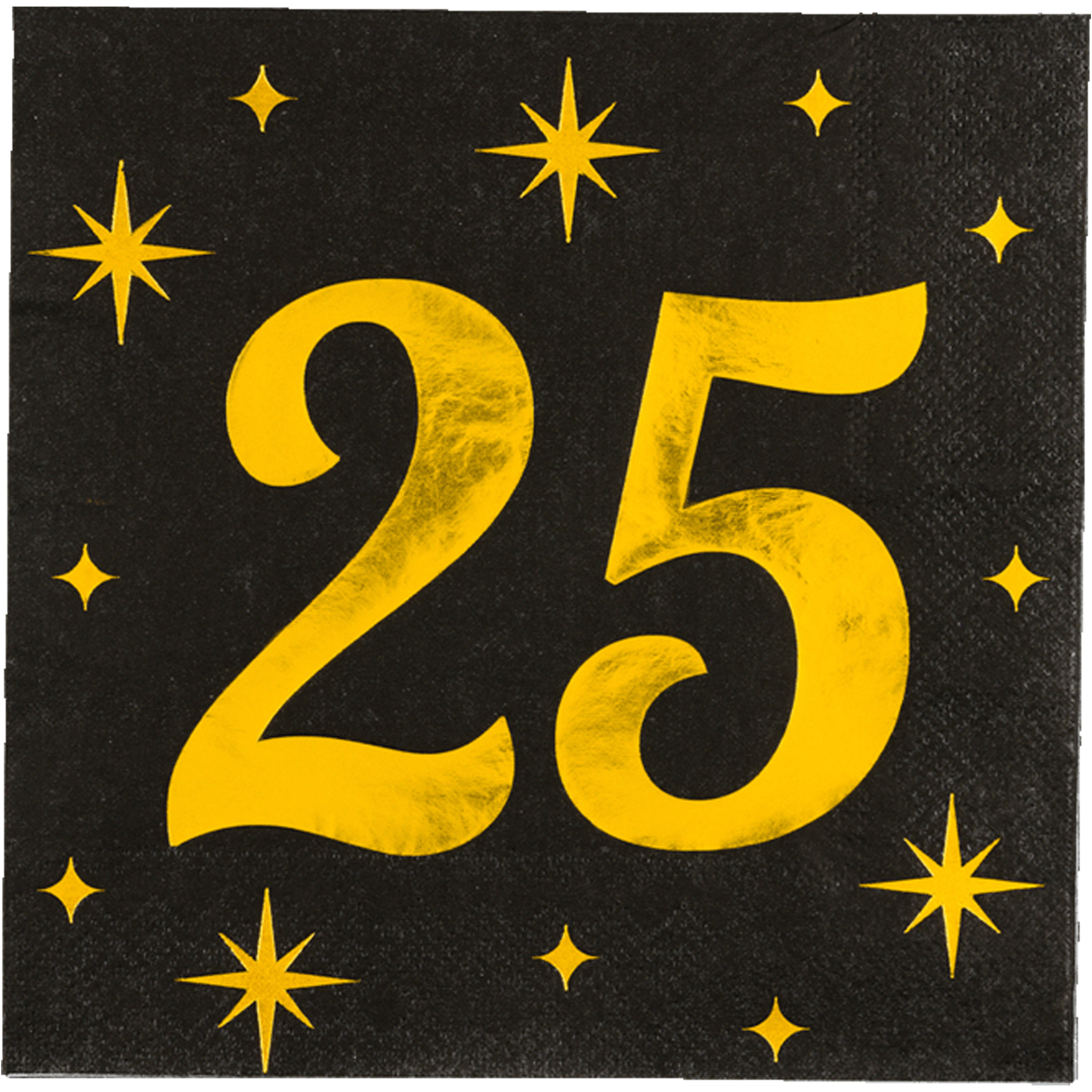 Paperdreams Verjaardag feest servetten - leeftijd 25 jaar - 16x stuks - zwart/goud - sterren - 33 x 33 cm -