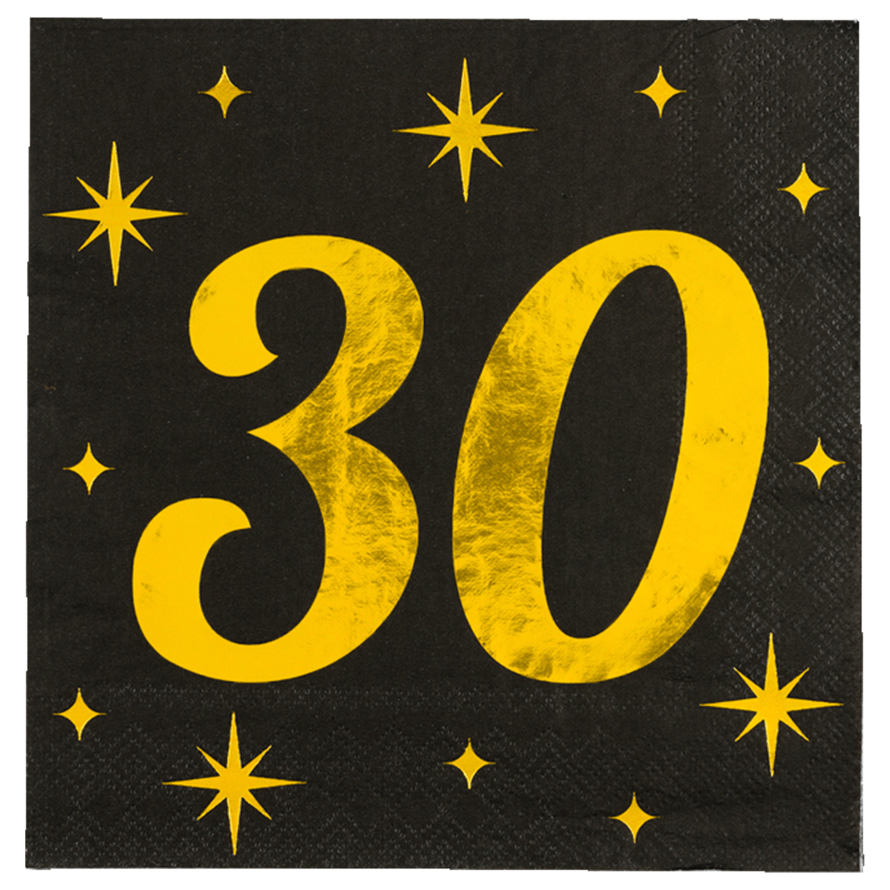 Paperdreams Verjaardag feest servetten - leeftijd 30 jaar - 16x stuks - zwart/goud - sterren - 33 x 33 cm -