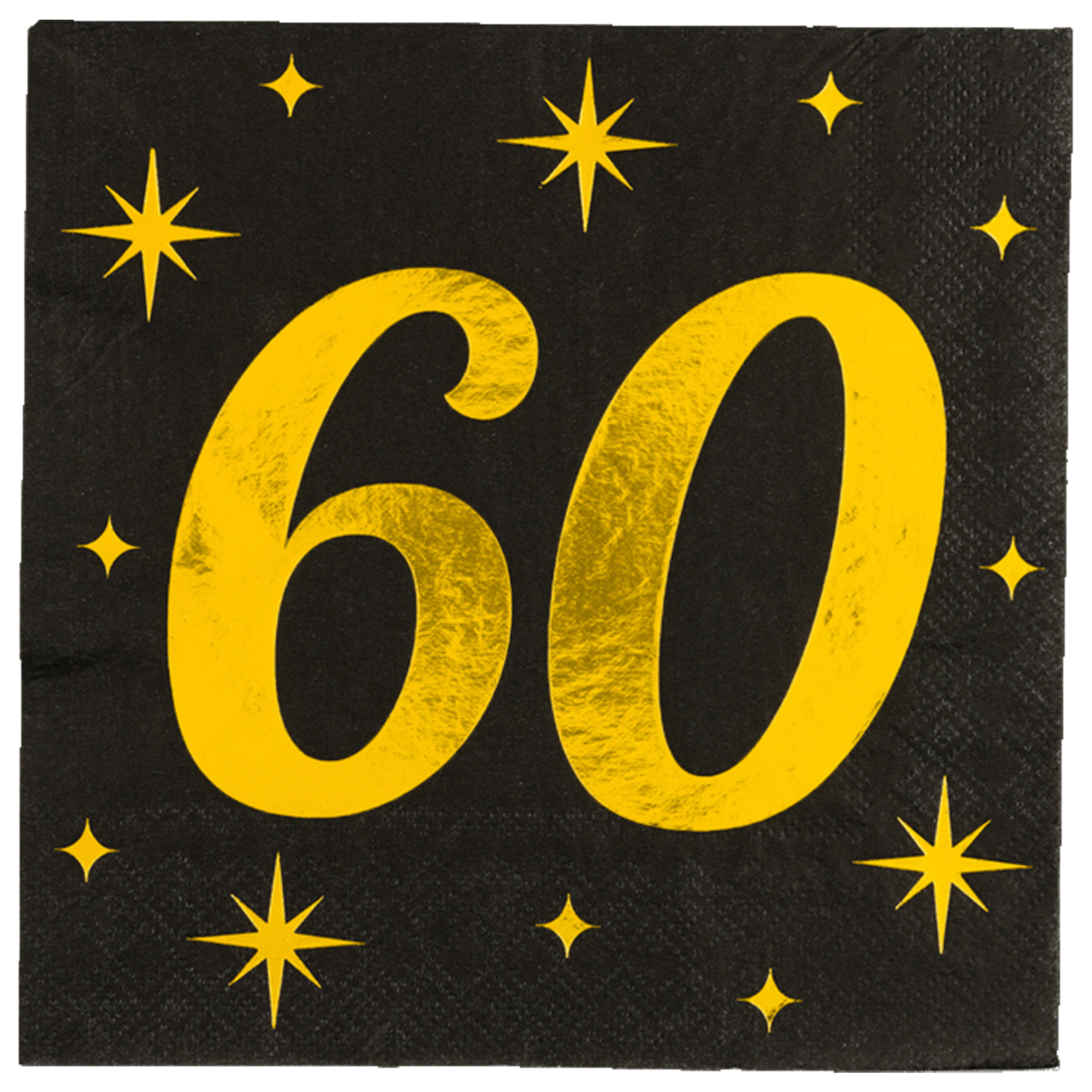 Paperdreams Verjaardag feest servetten - leeftijd 60 jaar - 16x stuks - zwart/goud - sterren - 33 x 33 cm -