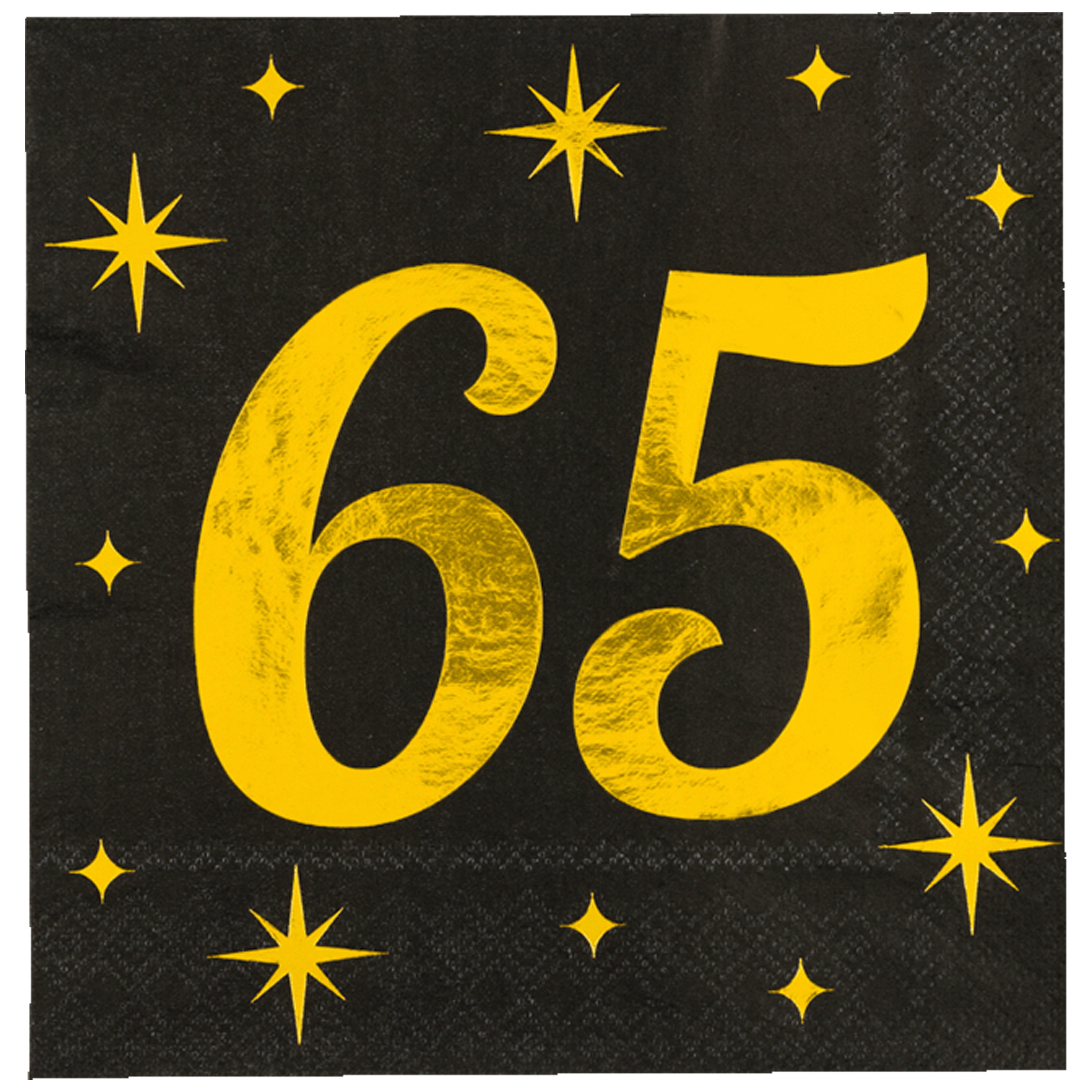 Paperdreams Verjaardag feest servetten - leeftijd 65 jaar - 16x stuks - zwart/goud - sterren - 33 x 33 cm -