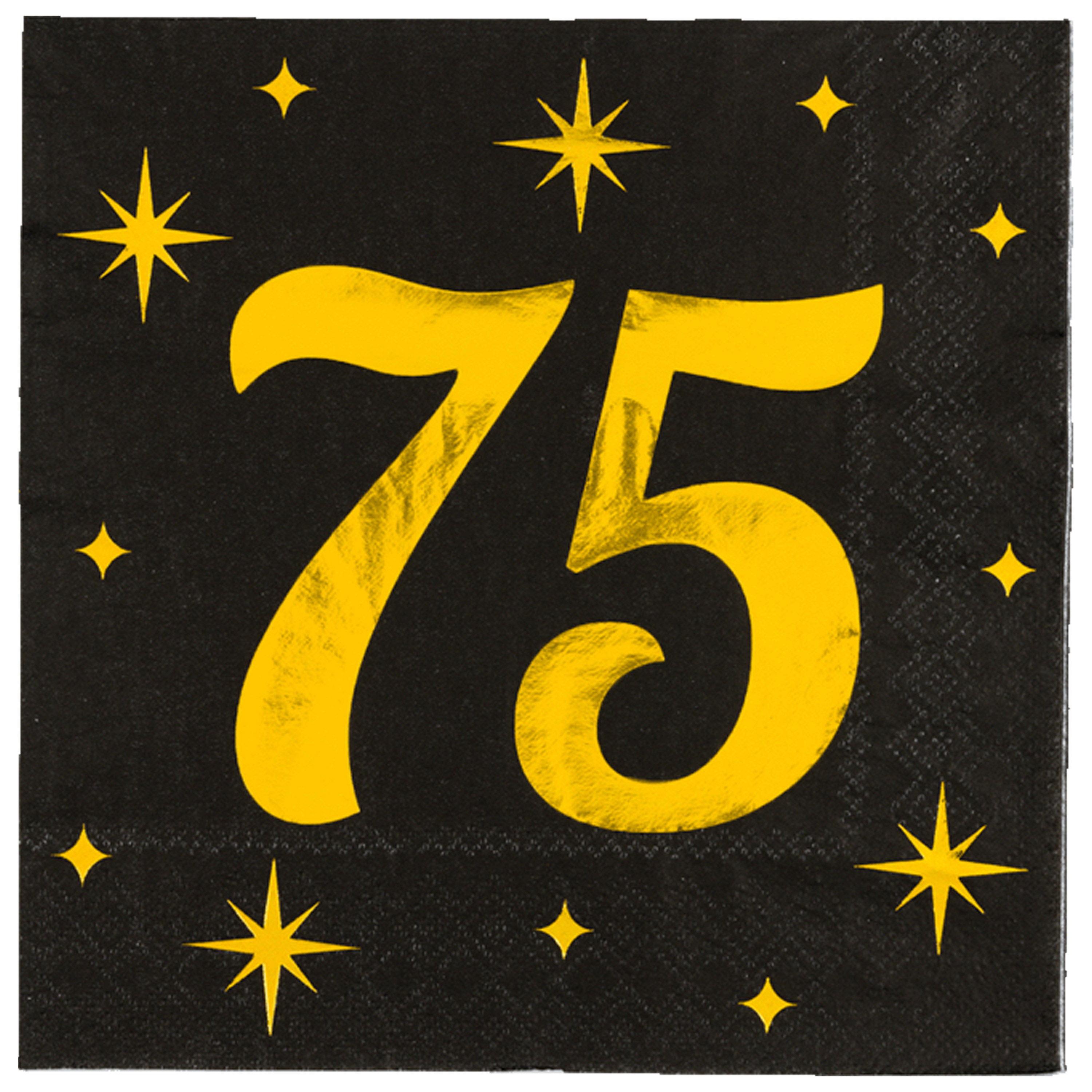 Paperdreams Verjaardag feest servetten - leeftijd 75 jaar - 16x stuks - zwart/goud - sterren - 33 x 33 cm -