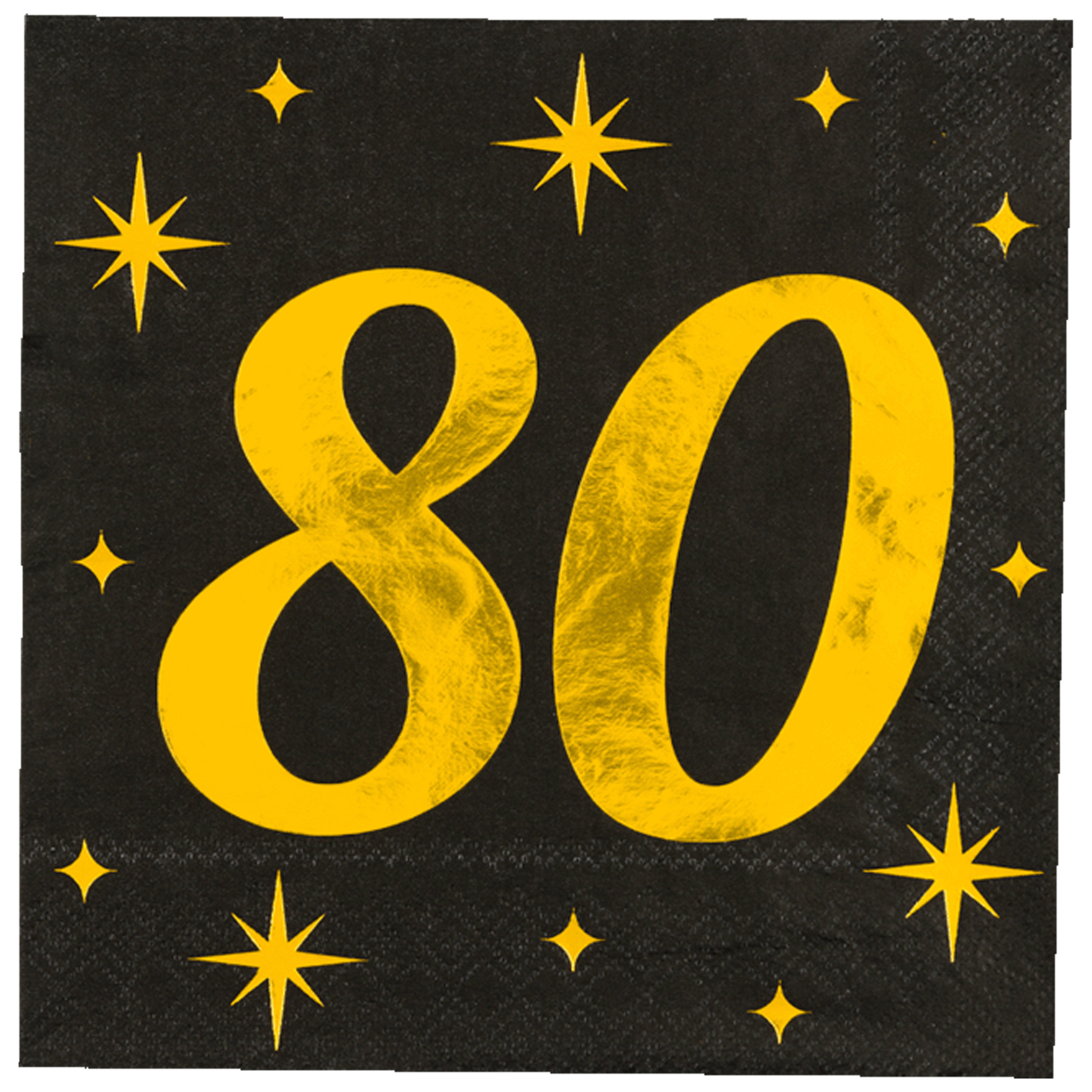 Paperdreams Verjaardag feest servetten - leeftijd 80 jaar - 16x stuks - zwart/goud - sterren - 33 x 33 cm -