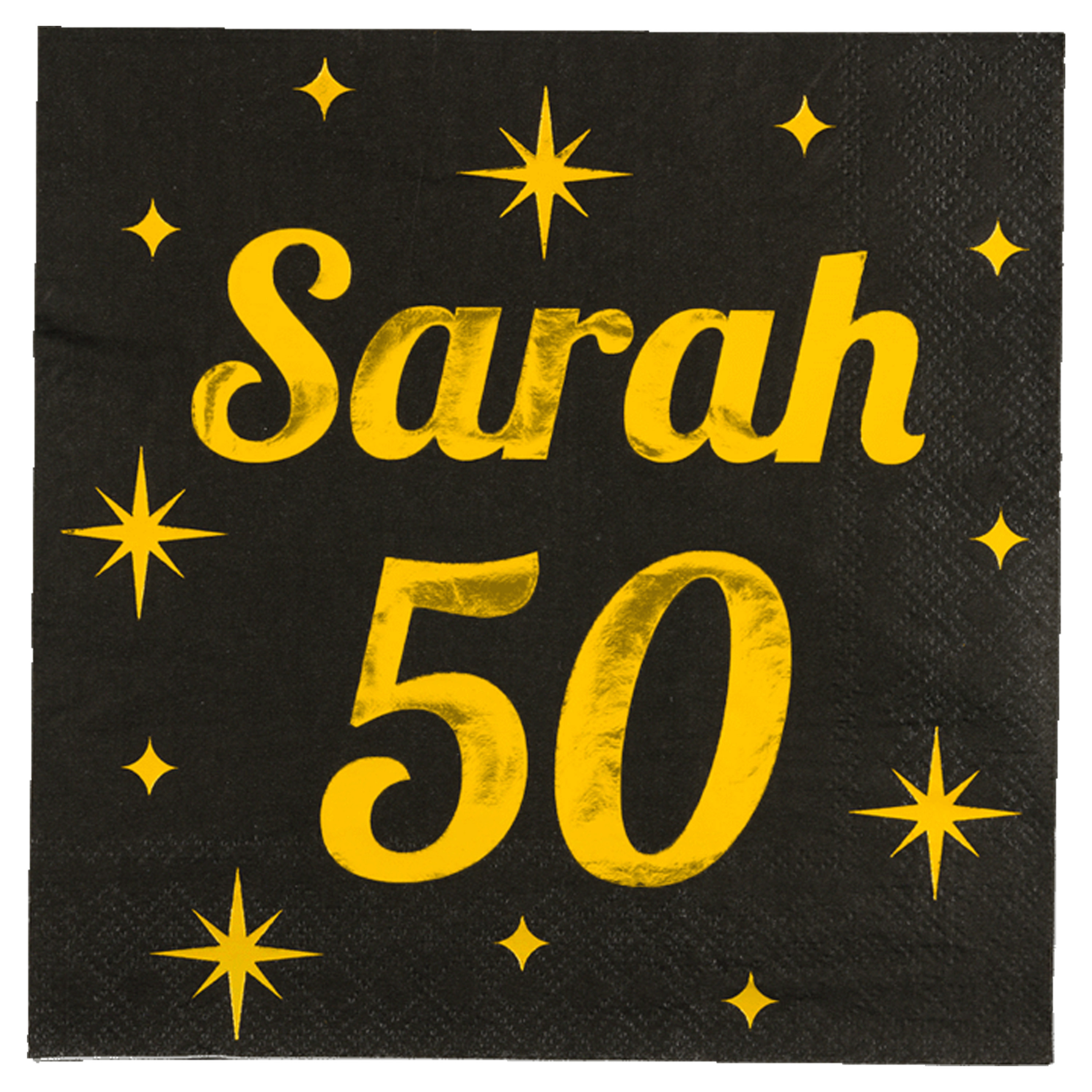 Paperdreams Verjaardag℃of Sarah feest servetten - leeftijd 50 jaar - 16x stuks - zwart/goud - 33 x 33 cm -
