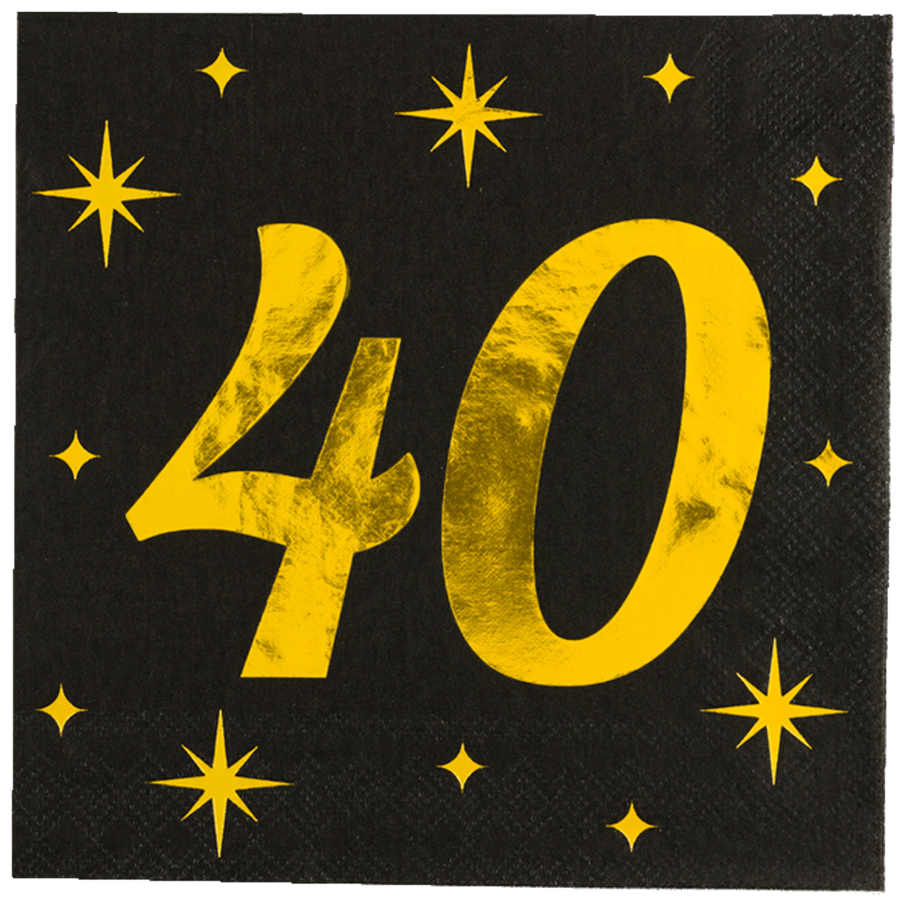 Paperdreams Verjaardag feest servetten - leeftijd jaar - 16x stuks - zwart/goud - sterren - 33 x 33 cm -