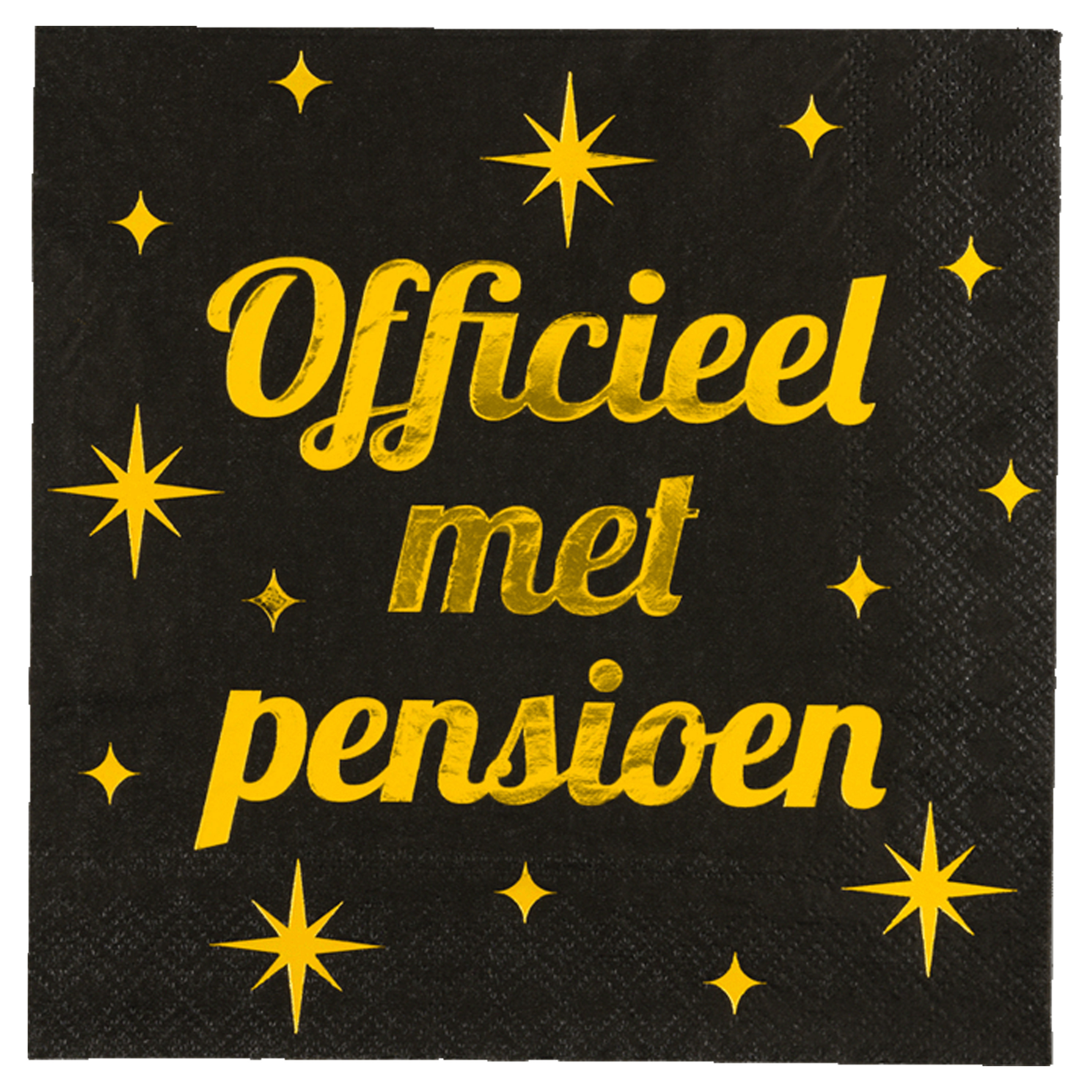 Paperdreams Verjaardag feest servetten - Officieel met Pensioen - 16x stuks - zwart/goud - 33 x 33 cm -