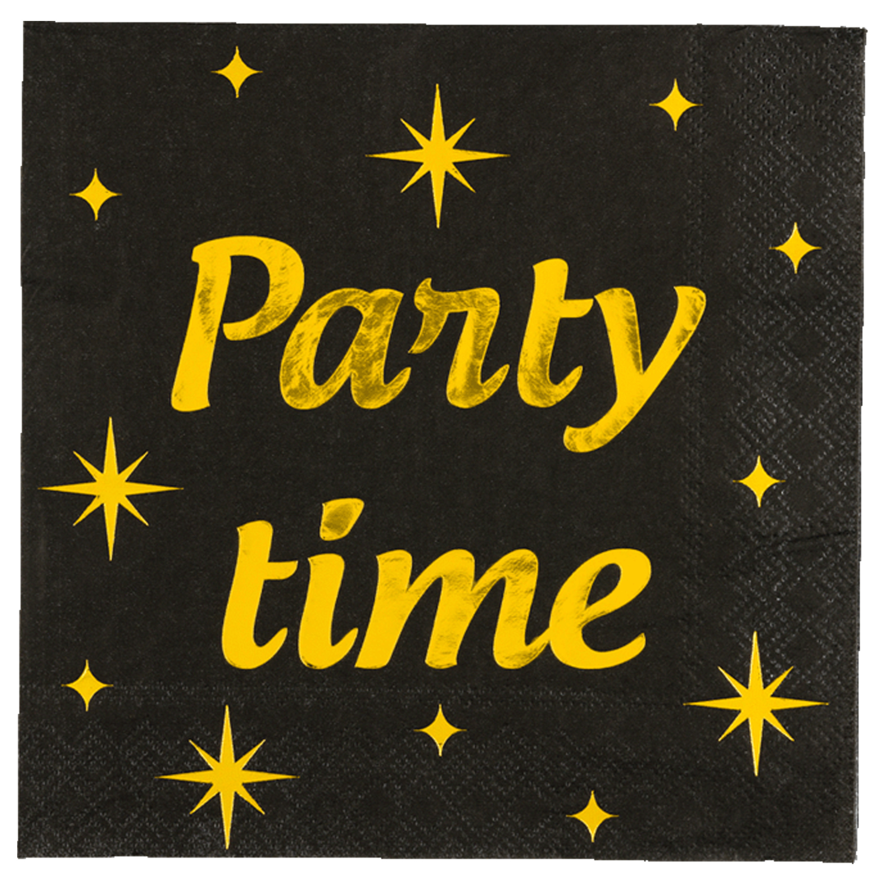 Paperdreams Verjaardag feest servetten - Party Time - 16x stuks - zwart/goud - 33 x 33 cm -