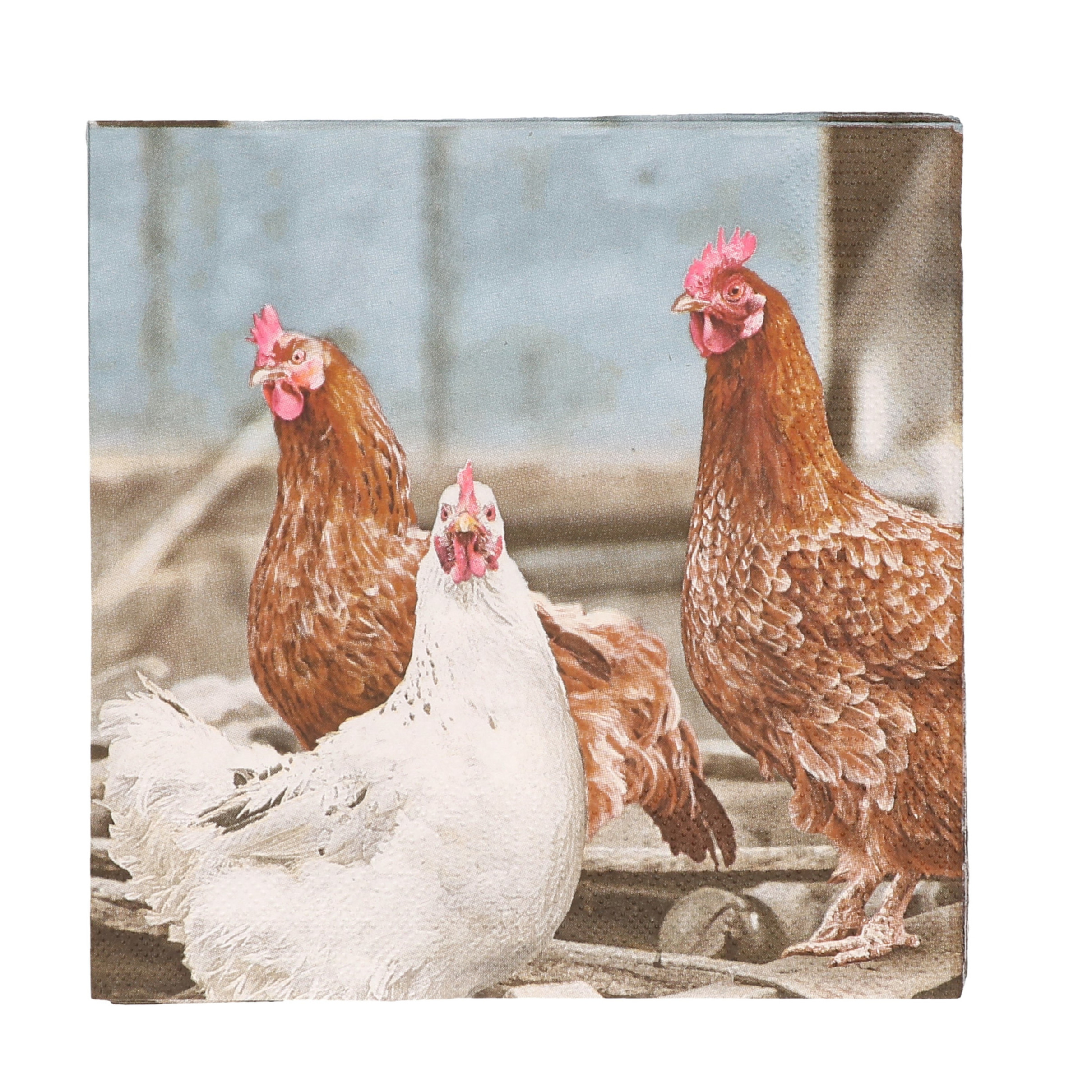Esschert Design Pasen thema servetten - met kippen print - 20x stuks - 33 x 33 cm - Boerderij -