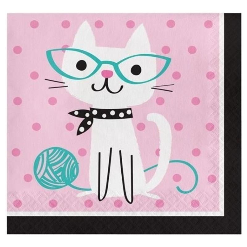 Merkloos Katten/poezen thema servetten - 16x stuks - papier - kinderen - wegwerpservetten - dieren -