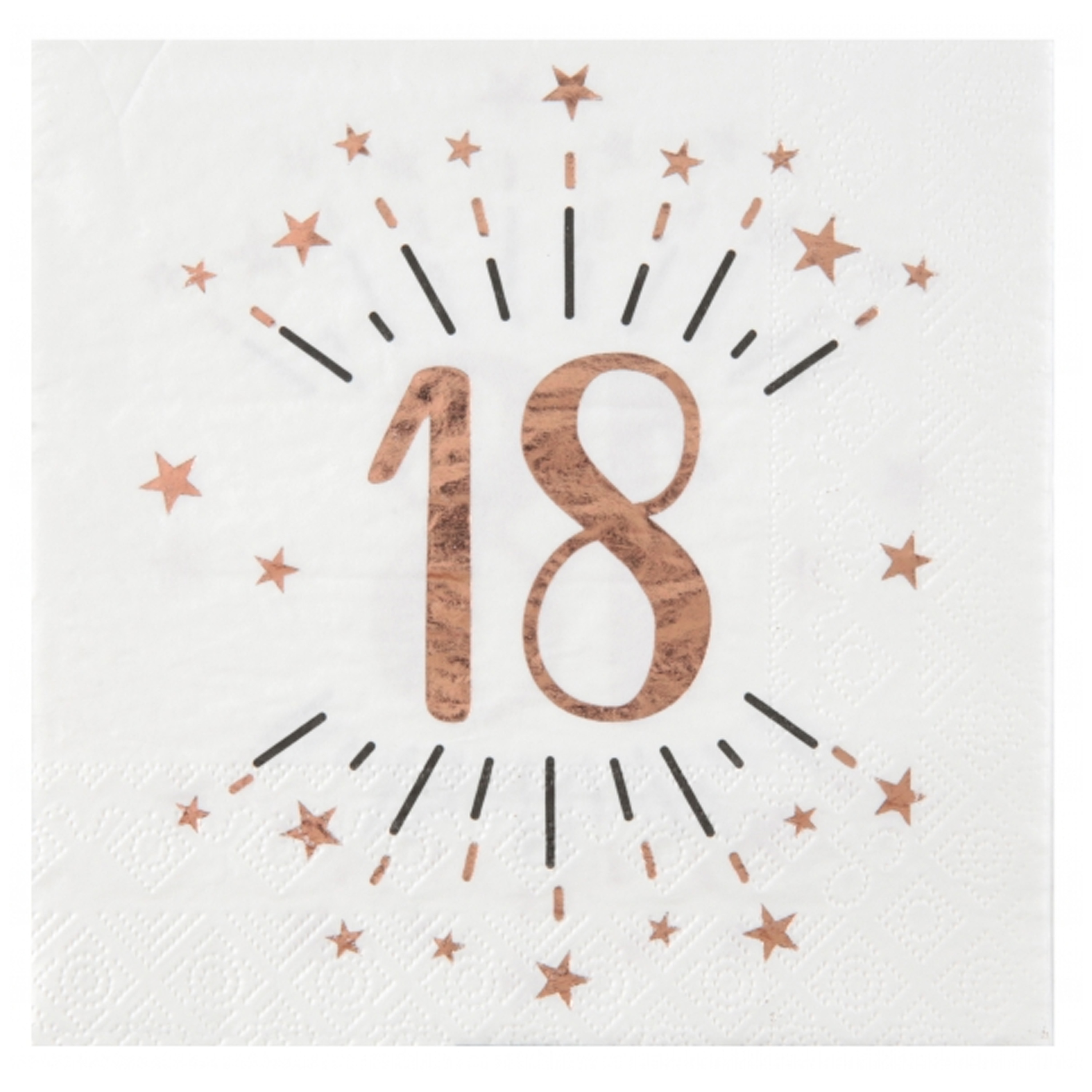 Santex Verjaardag feest servetten leeftijd - 10x - 18 jaar - rose goud - 33 x 33 cm -