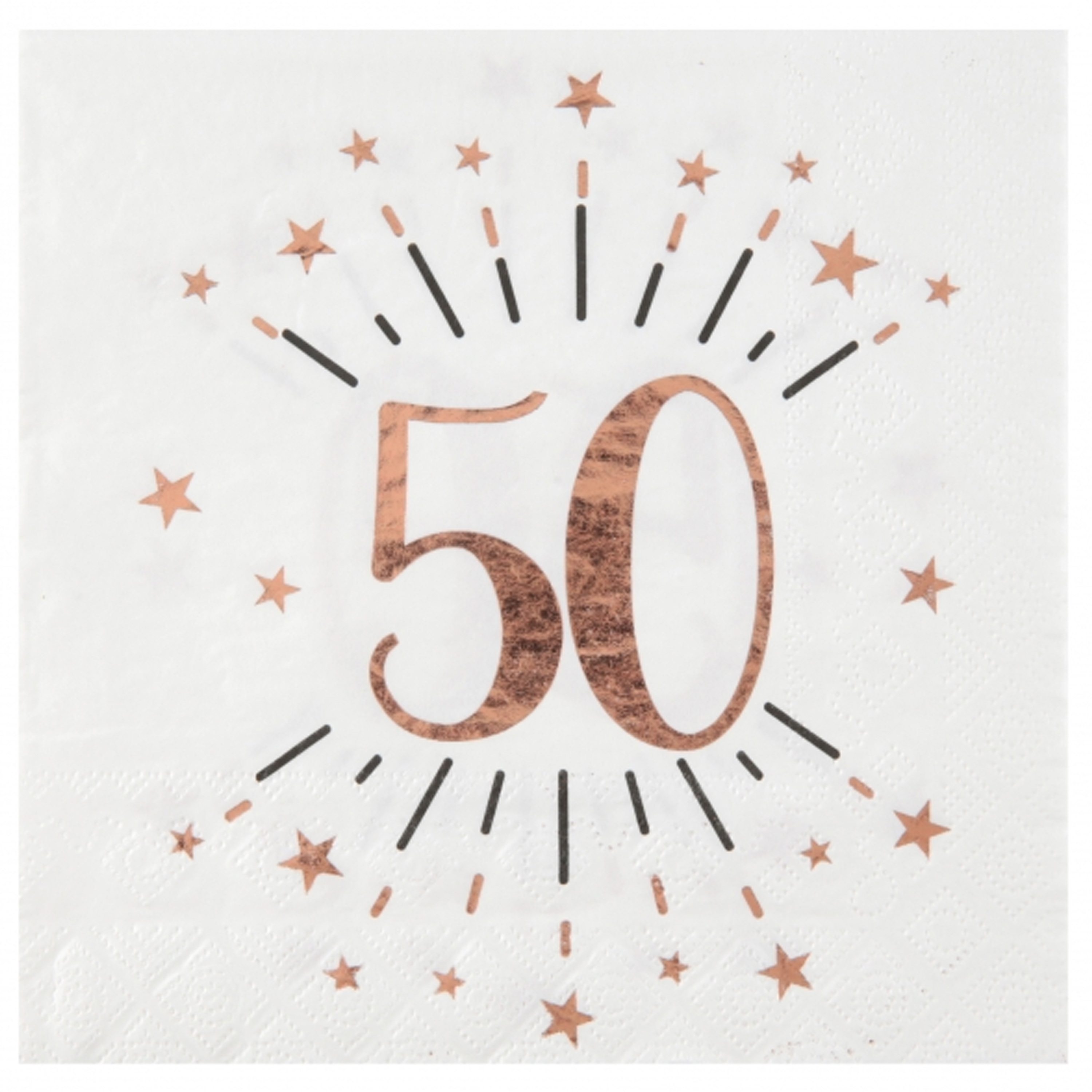 Santex Verjaardag feest servetten leeftijd - 10x - 50 jaar - rose goud - 33 x 33 cm -