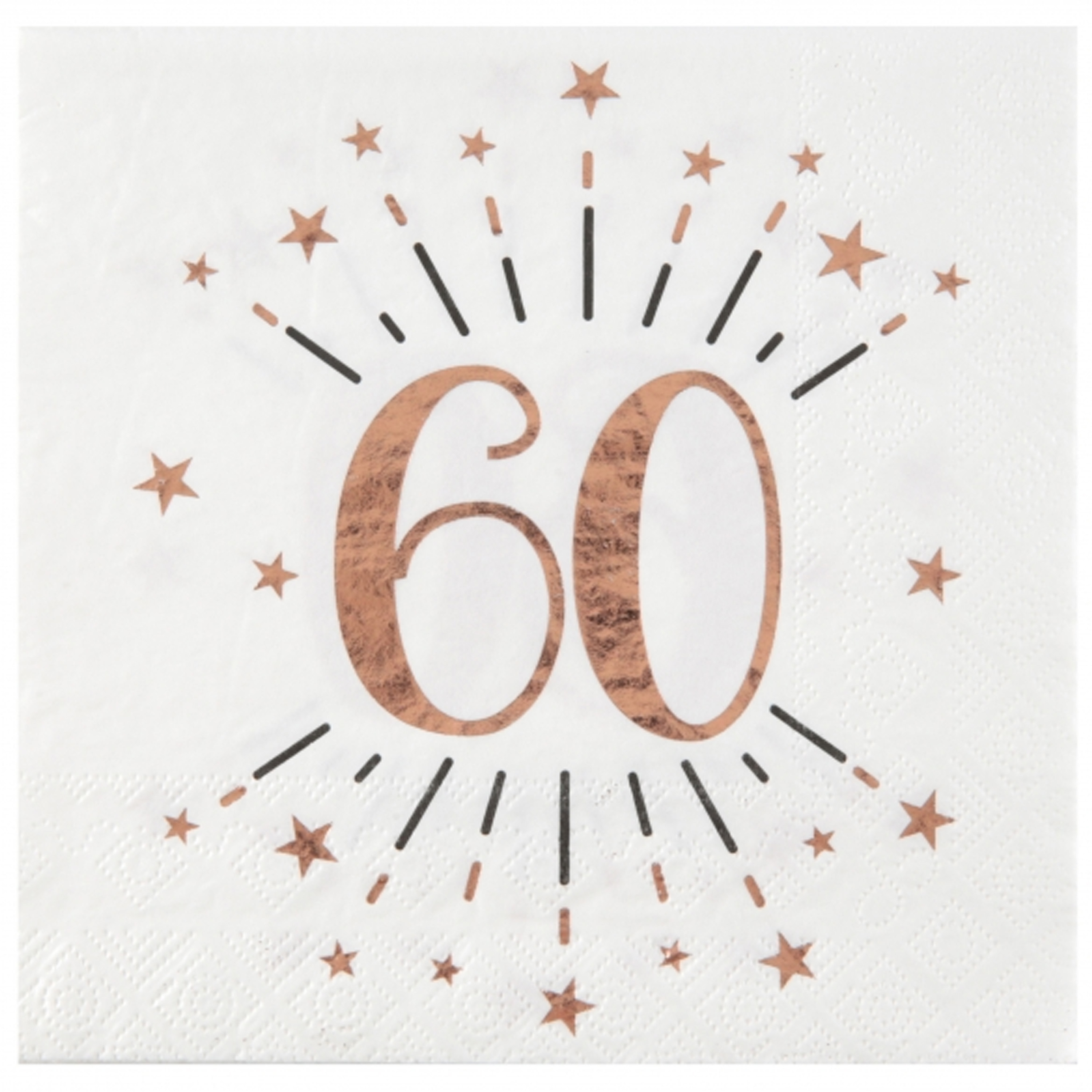 Santex Verjaardag feest servetten leeftijd - 10x - 60 jaar - rose goud - 33 x 33 cm -