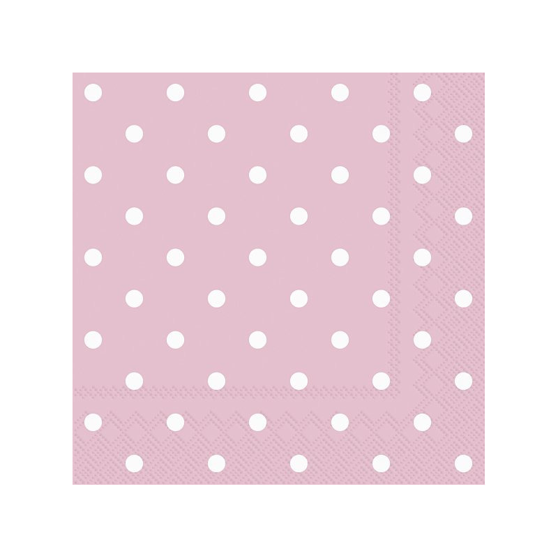 Ihr 20x Polka Dot 3-laags servetten licht roze met witte stippen 33 x 33 cm -