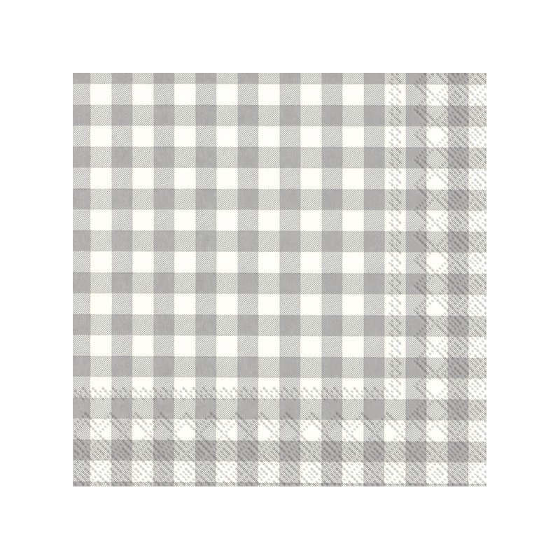 Ihr Servetten Vichy Karo - 20x stuks - 3-laags - grijs/wit geblokt - 33 x 33 cm - Lente/pasen -