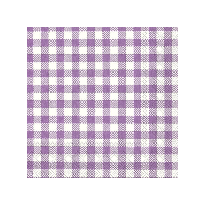 Ihr Servetten Vichy Karo - 20x stuks - 3-laags - paars/wit geblokt - 33 x 33 cm - Lente/pasen -