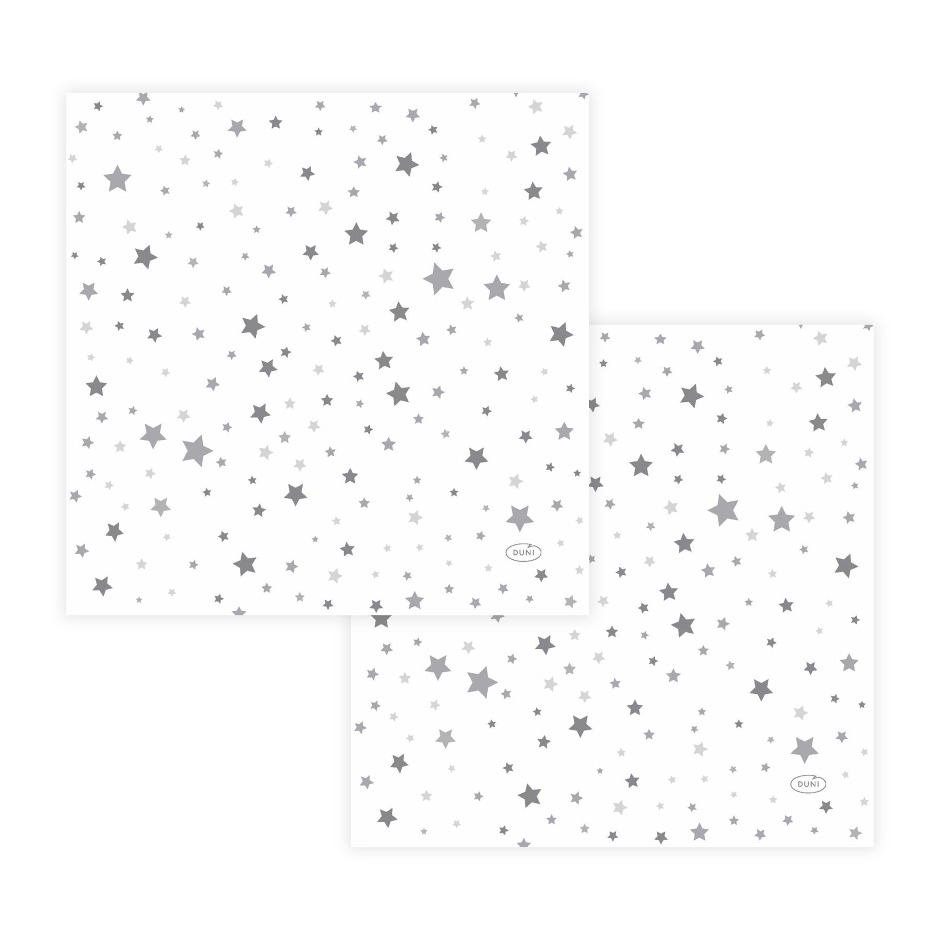 Duni Lunch/diner servetten - 20x st - 33 x 33 cm - wit met sterren - feestservetten -