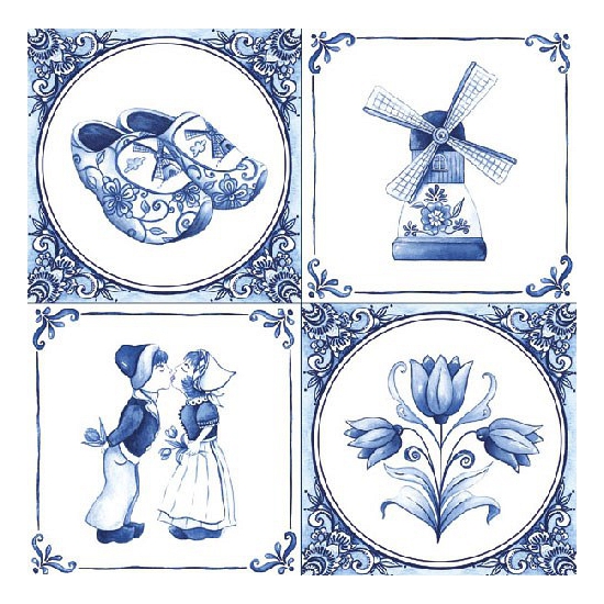 Ambiente Delfts blauw thema servetten - 20x stuks -33 x 33 cm - Holland -