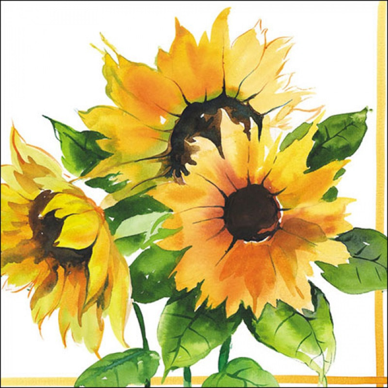 Ambiente Servetten zonnebloemen thema - 20x - 33 x 33 cm - 3-laags papier - feestservetten bloemen -