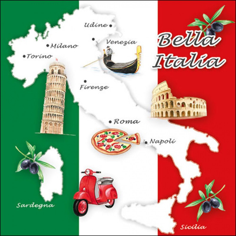 Ambiente servetten - 20x stuks - Tafel diner/lunch - Italie print - 33 x 33 cm -