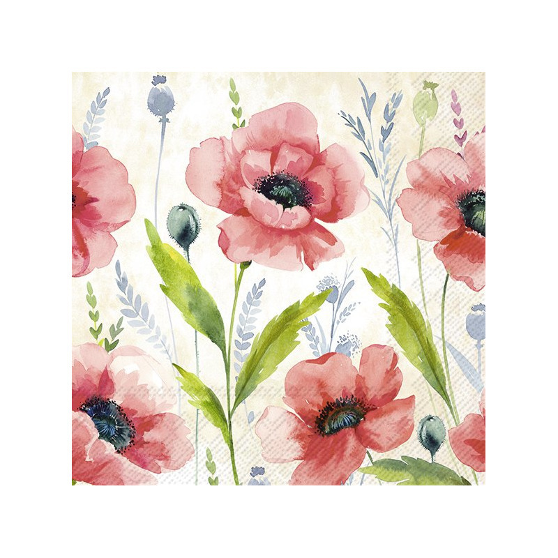 Ihr tafel servetten - bloemen klaprozen print - 20x stuks - 33 x 33 cm - 3 laags -