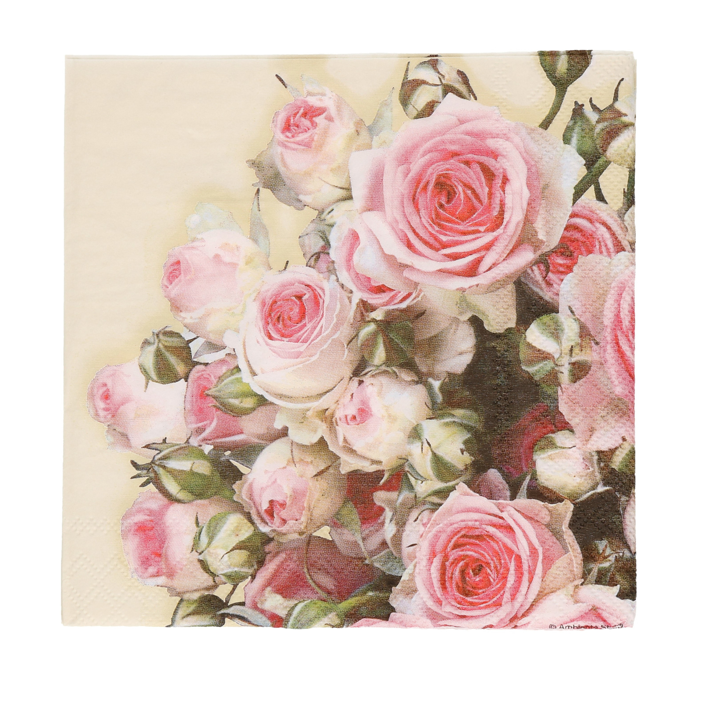 Ambiente Servetten - geel met rozen/bloemen - 20x - 33 x 33 cm - voorjaar servetten -