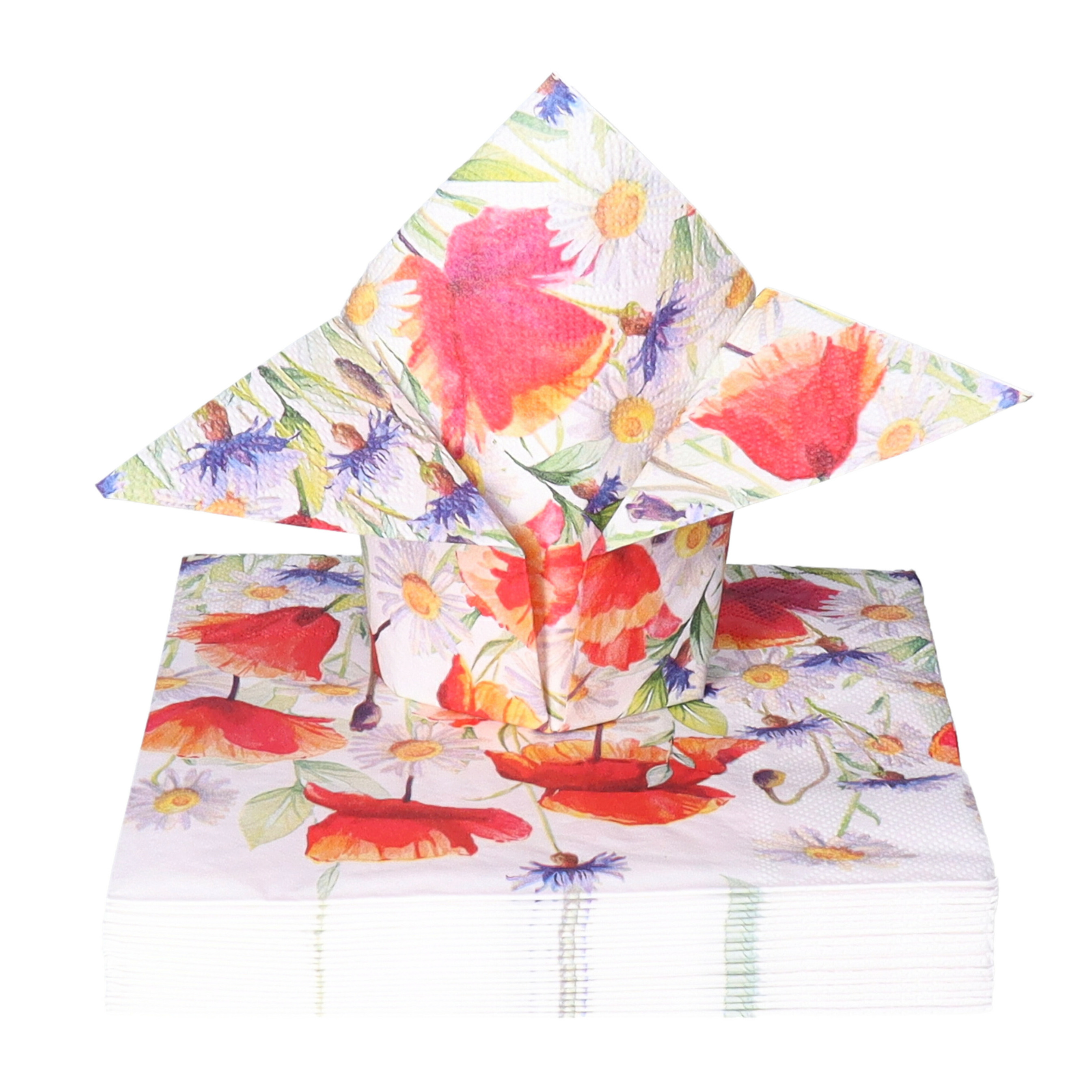 Ambiente Tafel diner servetten - klaprozen en korenbloemen thema - 20x stuks - 33 x 33 cm -