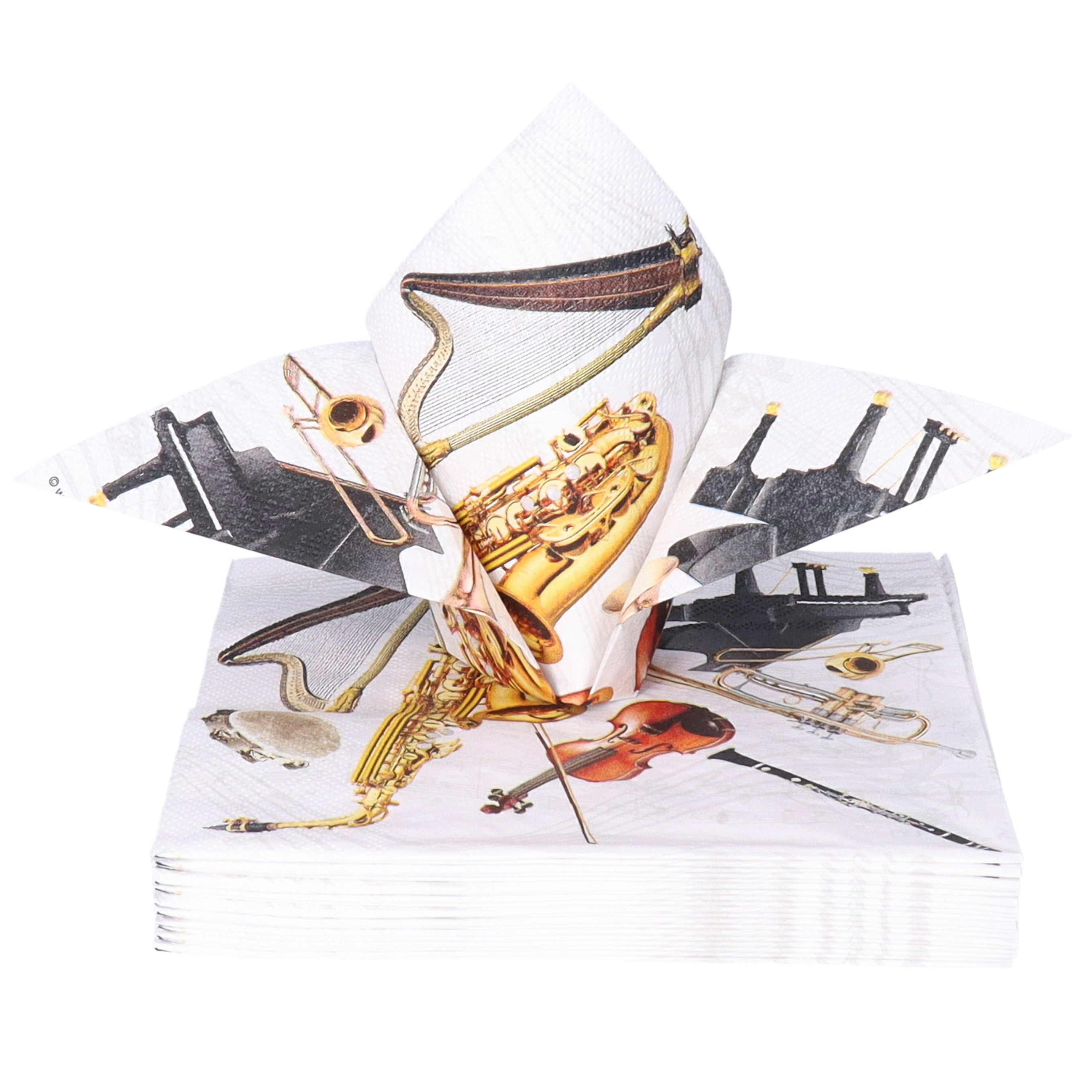 Ambiente Tafel diner servetten - Muziekinstrumenten thema - 20x stuks - 33 x 33 cm -