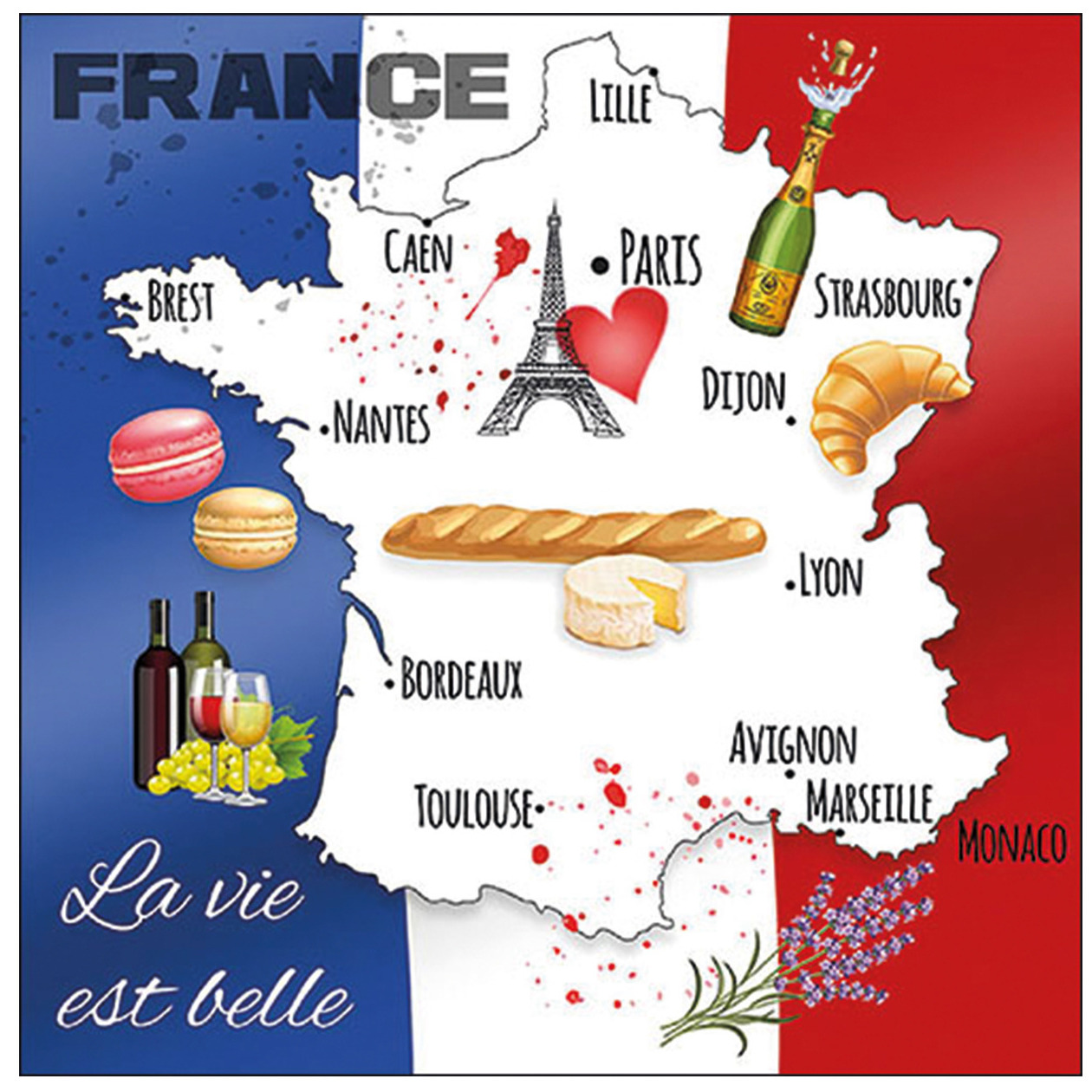 Ambiente Tafel diner/lunch servetten - Frankrijk vlag - 20x stuks - 33 x 33 cm - landen thema -