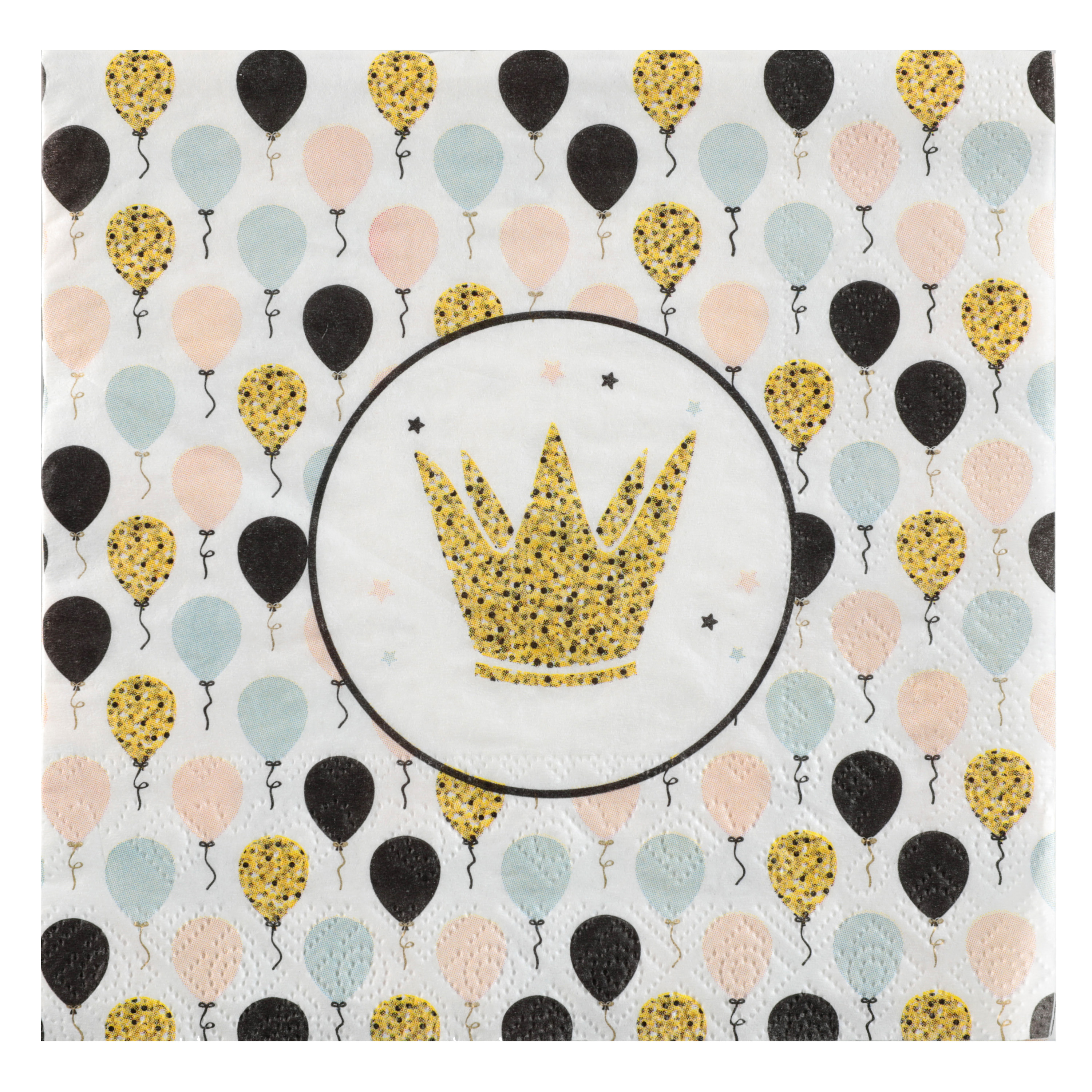Santex Feest servetten - ballon - 20x stuks - 33 x 33 cm - papier - goud/zwart -