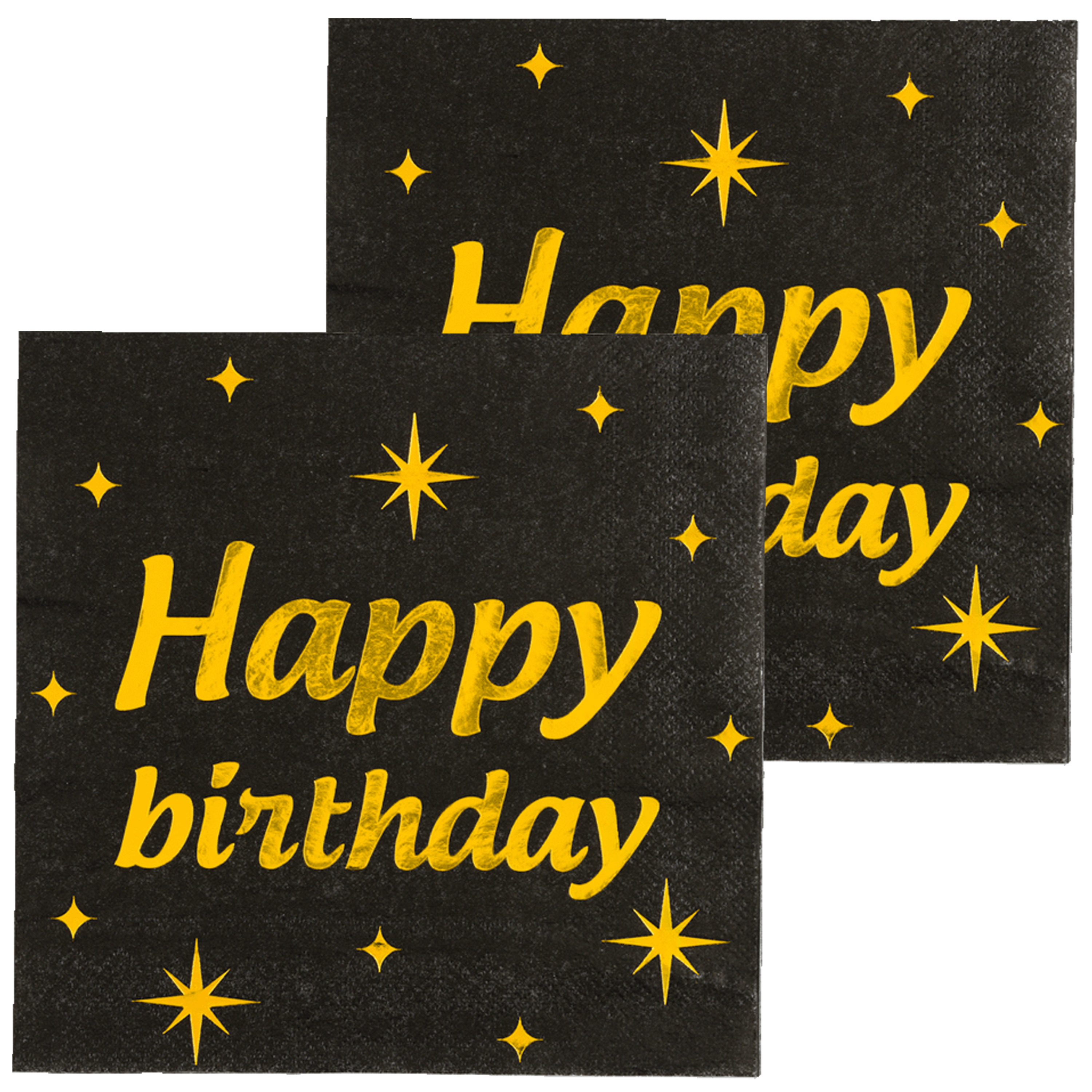 Paperdreams Verjaardag feest servetten - Happy Birthday - 32x stuks - zwart/goud - 33 x 33 cm -