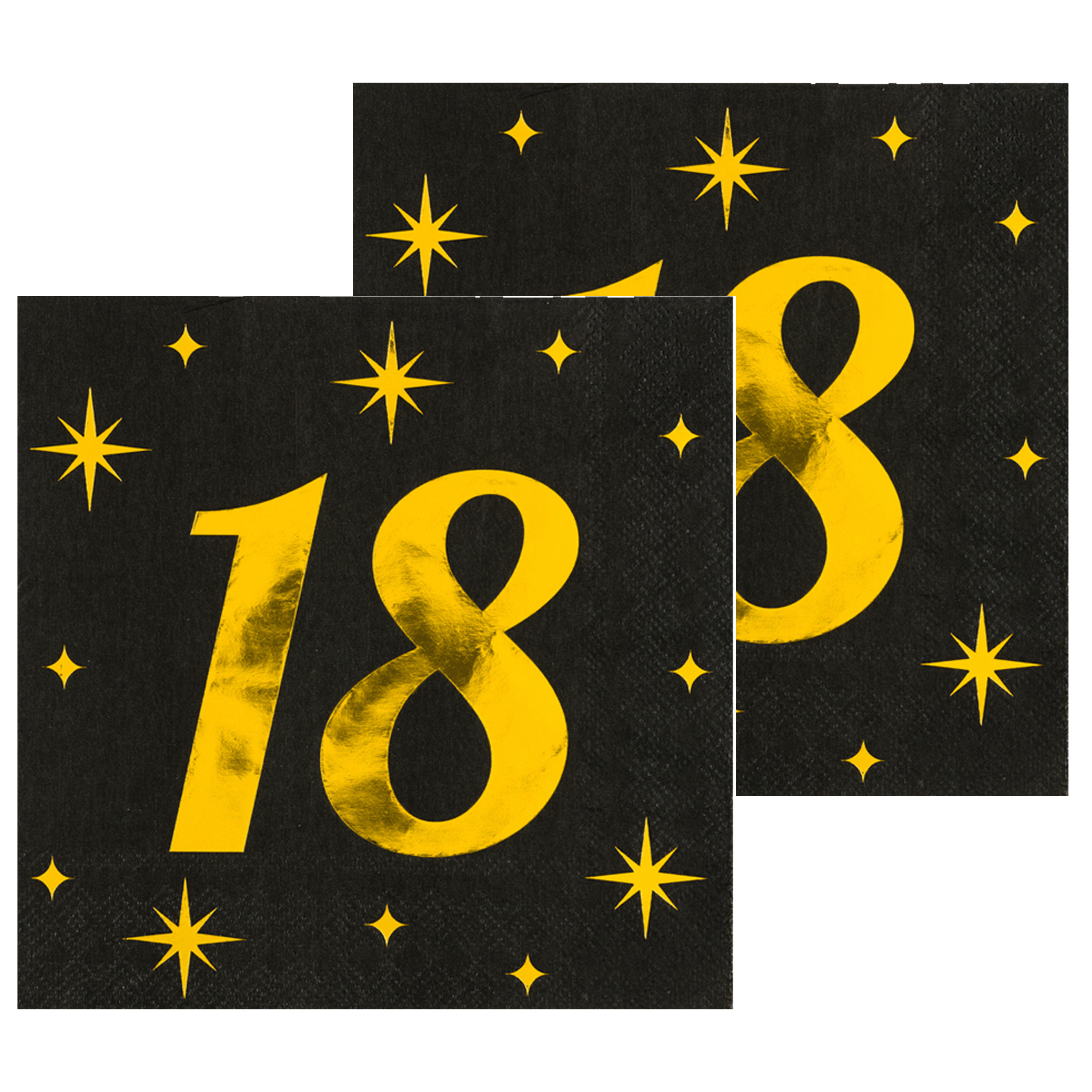 Paperdreams Verjaardag feest servetten - leeftijd 18 jaar - 32x stuks - zwart/goud - sterren - 33 x 33 cm -