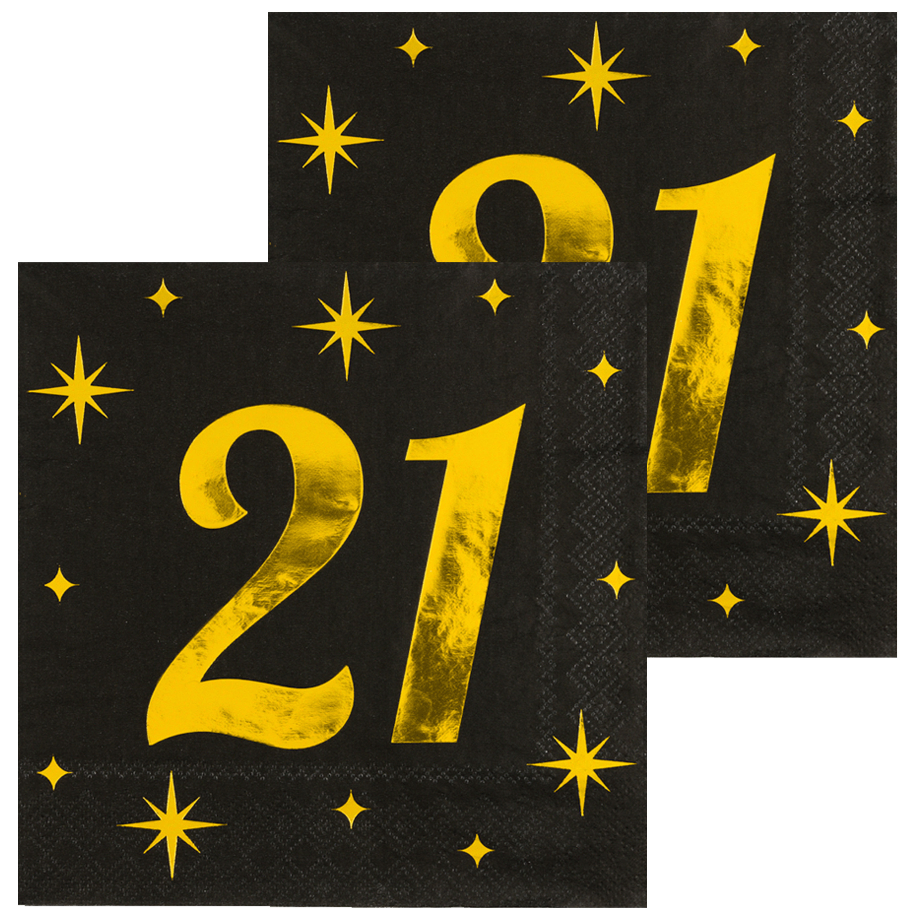 Paperdreams Verjaardag feest servetten - leeftijd 21 jaar - 32x stuks - zwart/goud - sterren - 33 x 33 cm -