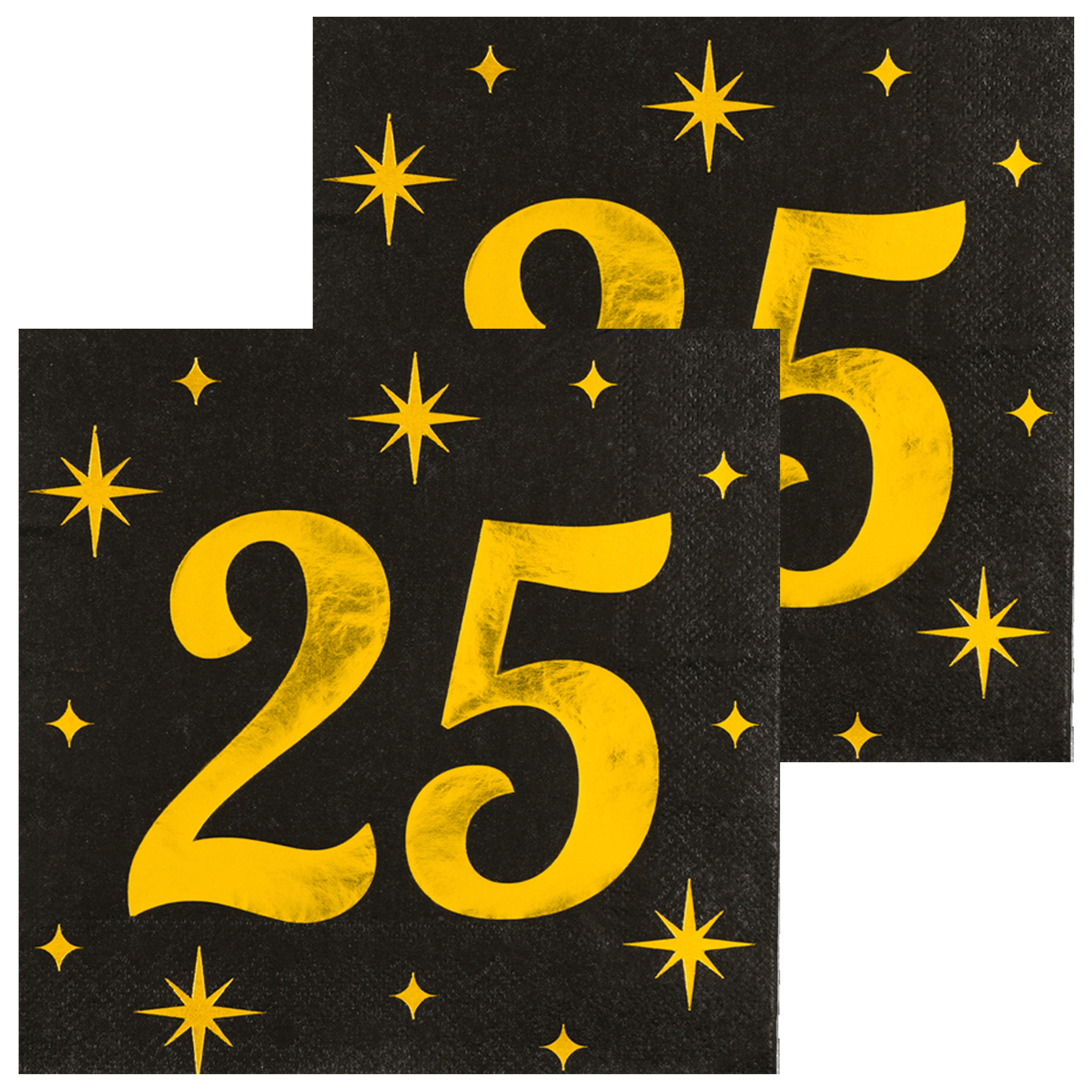 Paperdreams Verjaardag feest servetten - leeftijd 25 jaar - 32x stuks - zwart/goud - sterren - 33 x 33 cm -