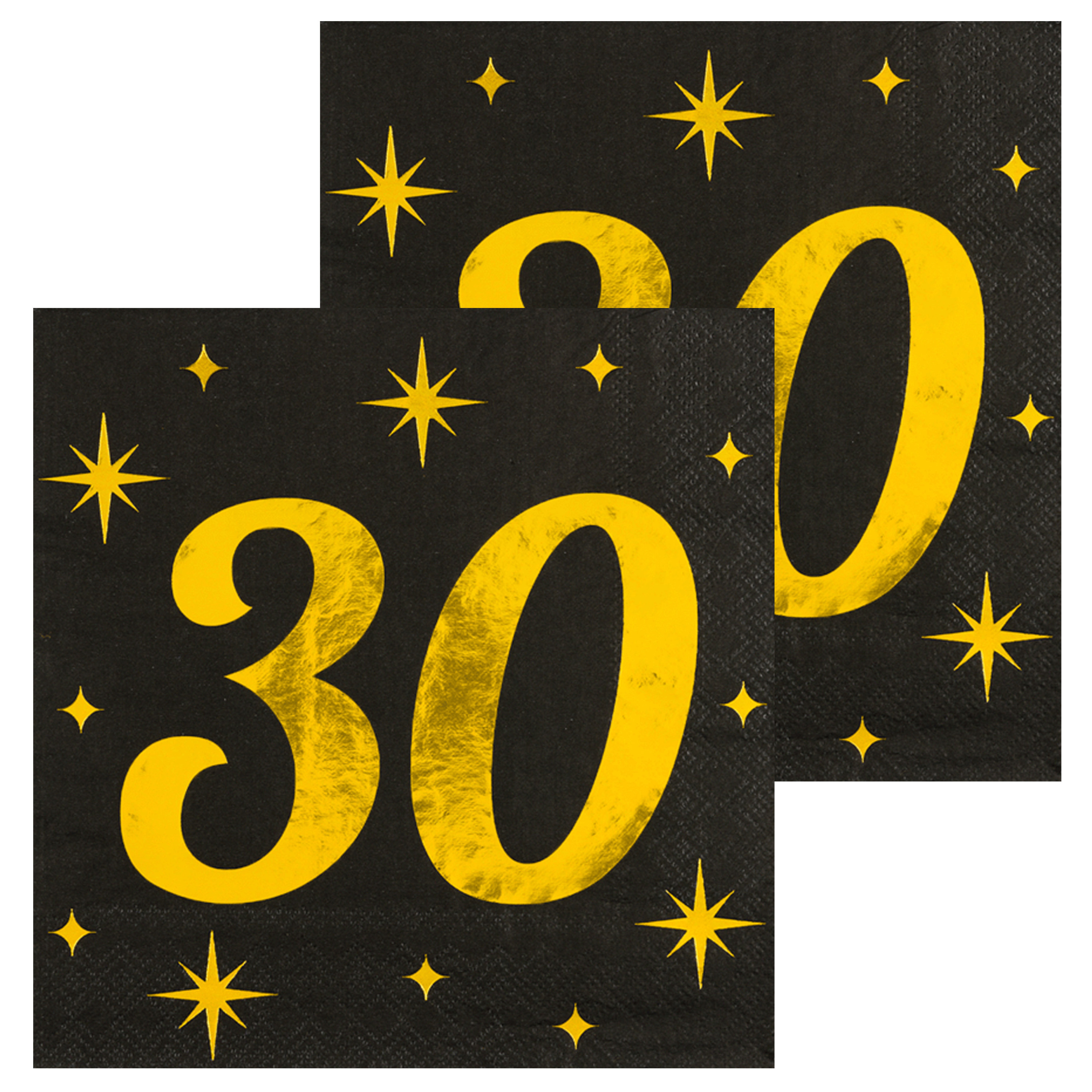Paperdreams Verjaardag feest servetten - leeftijd 30 jaar - 32x stuks - zwart/goud - sterren - 33 x 33 cm -