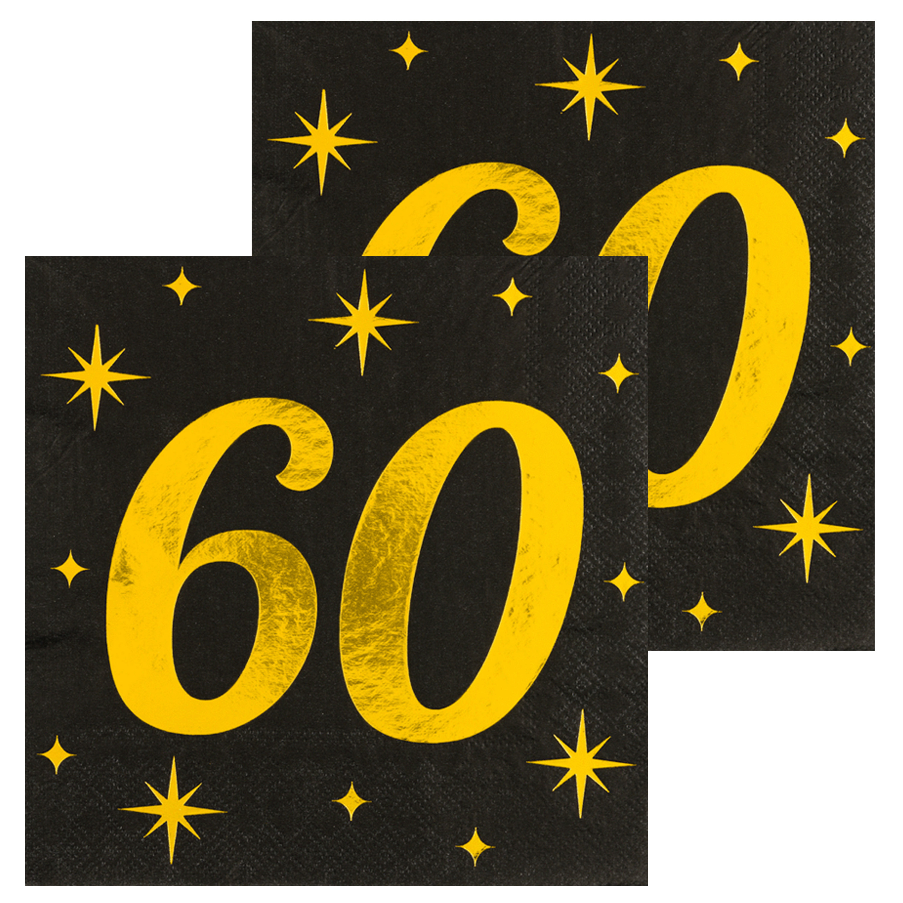 Paperdreams Verjaardag feest servetten - leeftijd 60 jaar - 32x stuks - zwart/goud - sterren - 33 x 33 cm -