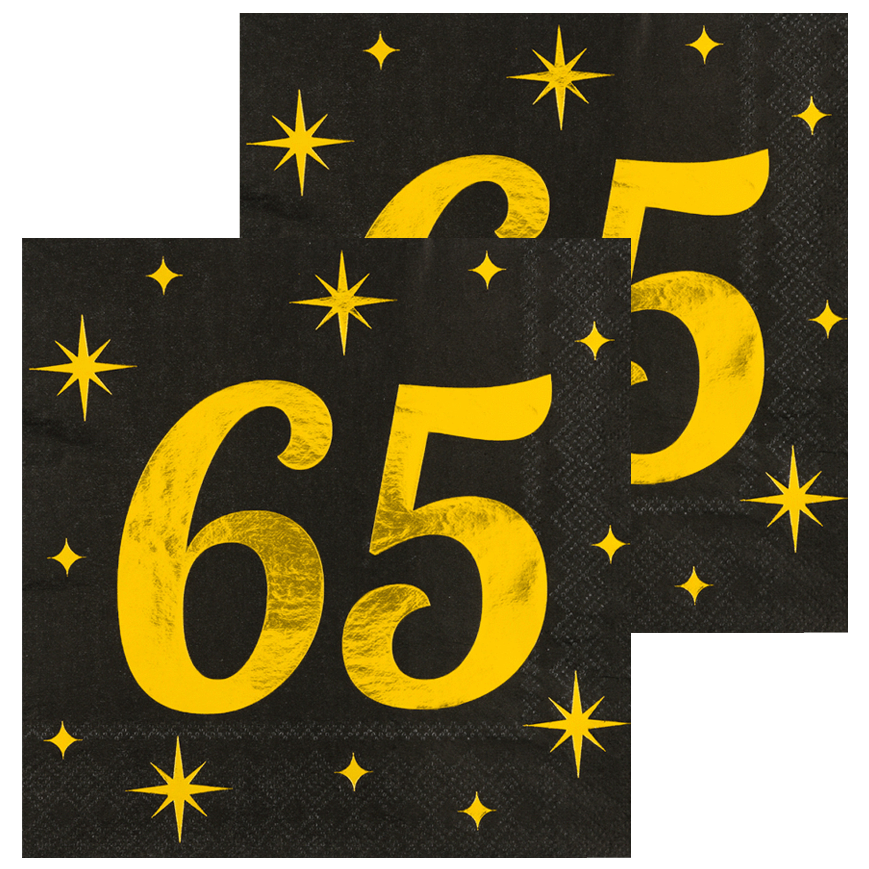 Paperdreams Verjaardag feest servetten - leeftijd 65 jaar - 32x stuks - zwart/goud - sterren - 33 x 33 cm -