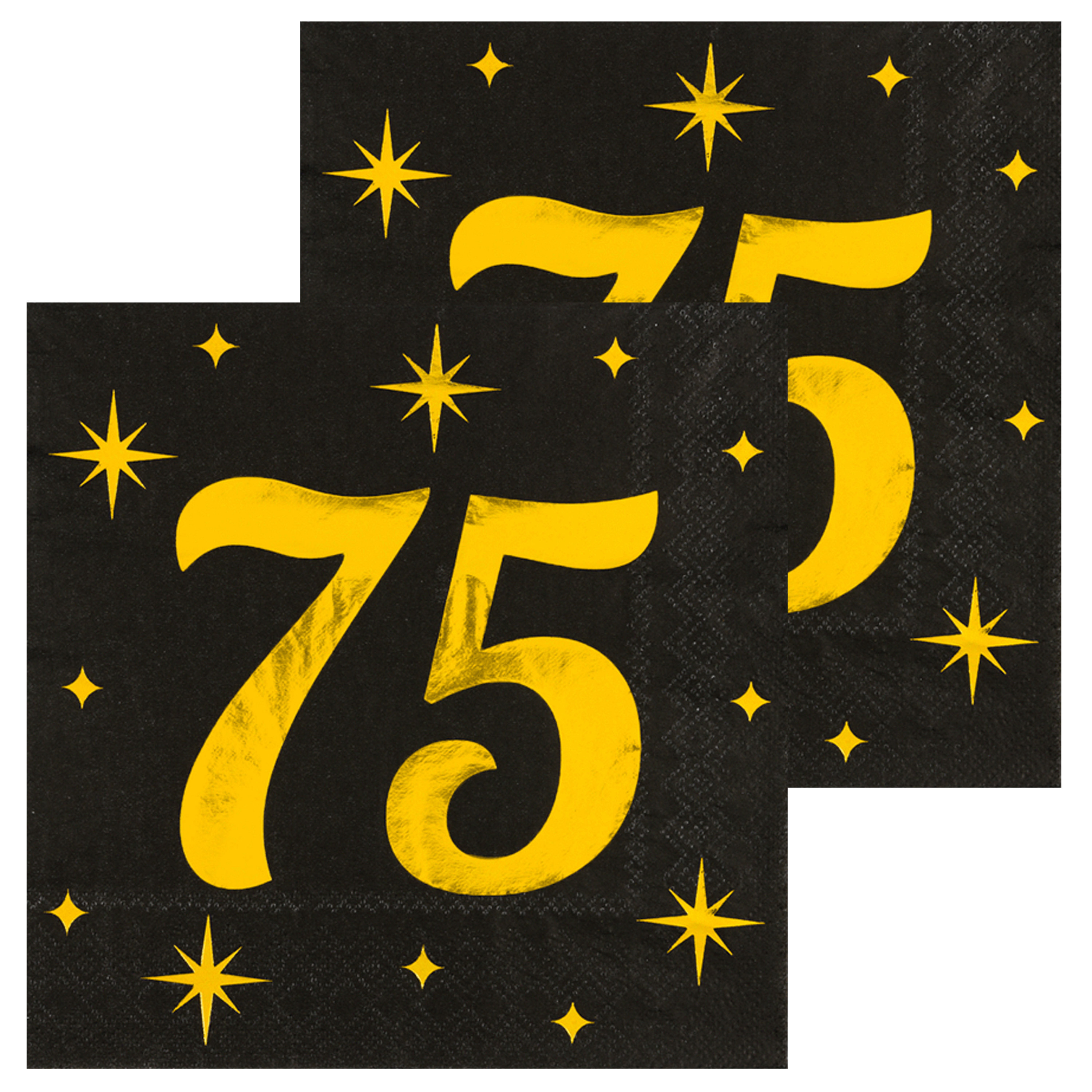 Paperdreams Verjaardag feest servetten - leeftijd 75 jaar - 32x stuks - zwart/goud - sterren - 33 x 33 cm -