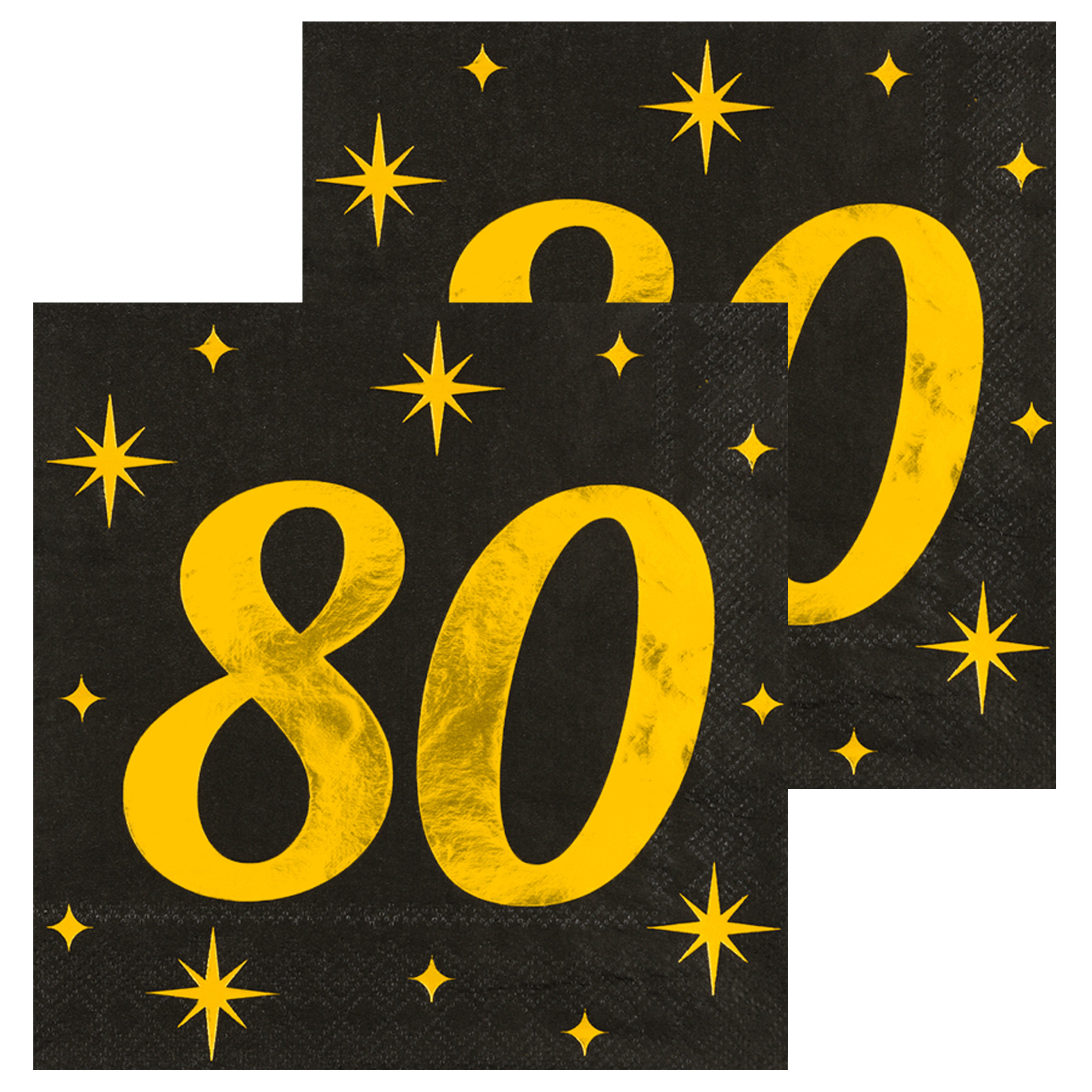 Paperdreams Verjaardag feest servetten - leeftijd 80 jaar - 32x stuks - zwart/goud - sterren - 33 x 33 cm -
