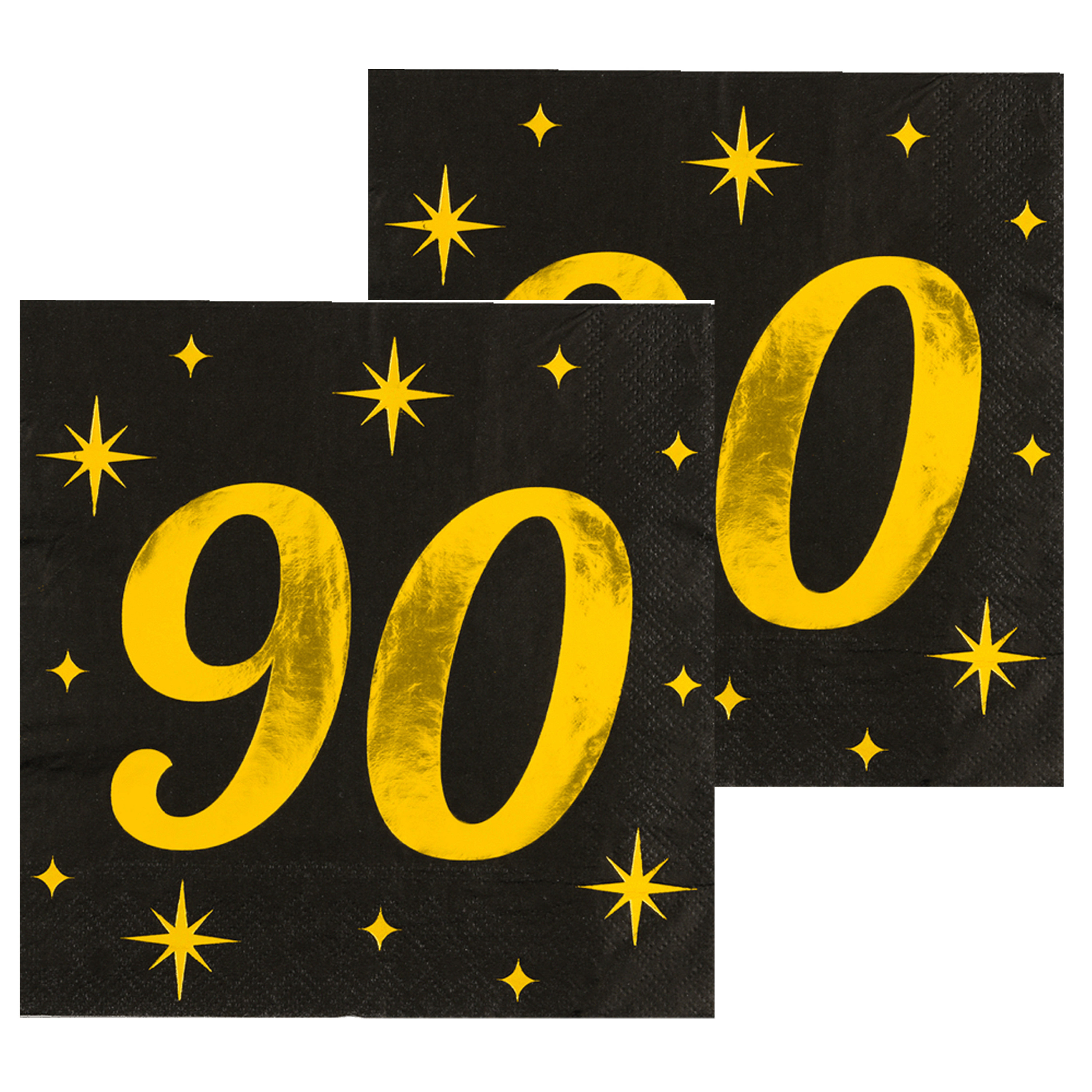 Paperdreams Verjaardag feest servetten - leeftijd 90 jaar - 32x stuks - zwart/goud - sterren - 33 x 33 cm -