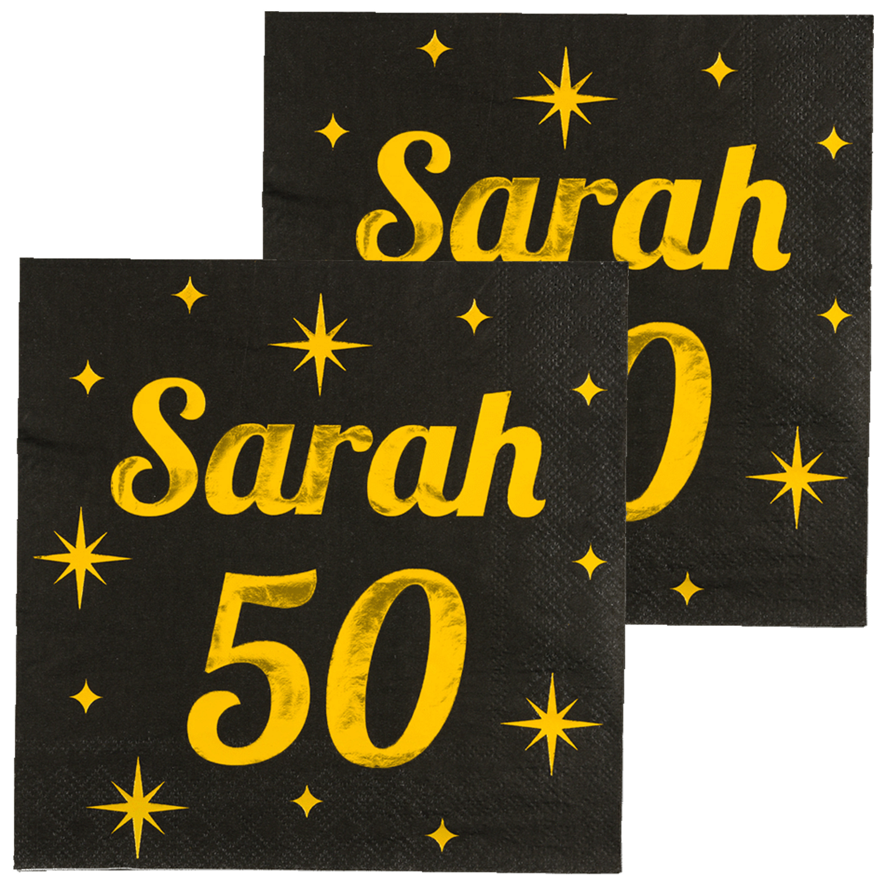 Paperdreams Verjaardag℃of Sarah feest servetten - leeftijd 50 jaar - 32x stuks - zwart/goud - 33 x 33 cm -