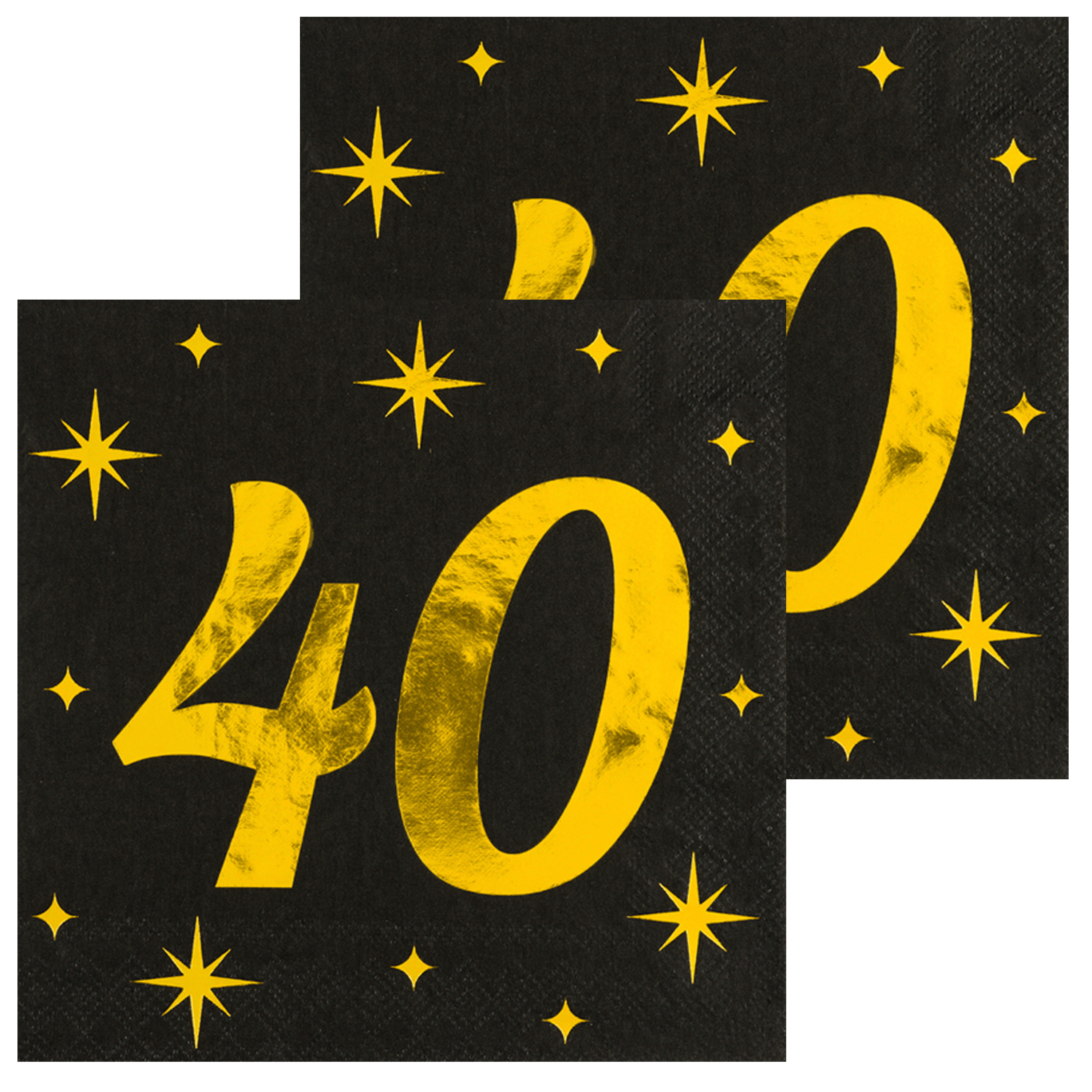 Paperdreams Verjaardag feest servetten - leeftijd jaar - 32x stuks - zwart/goud - sterren - 33 x 33 cm -