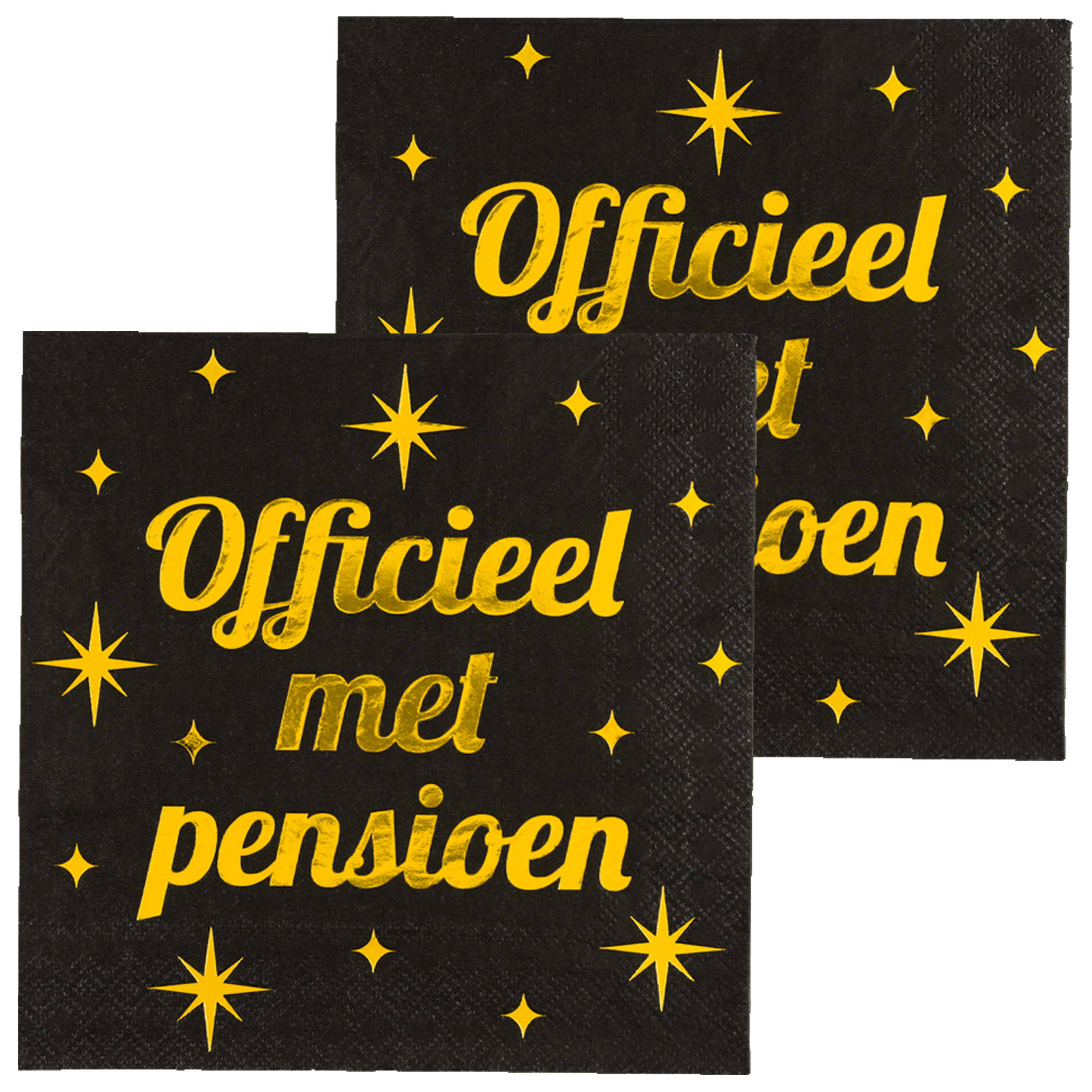 Paperdreams Verjaardag feest servetten - Officieel met Pensioen - 32x stuks - zwart/goud - 33 x 33 cm -