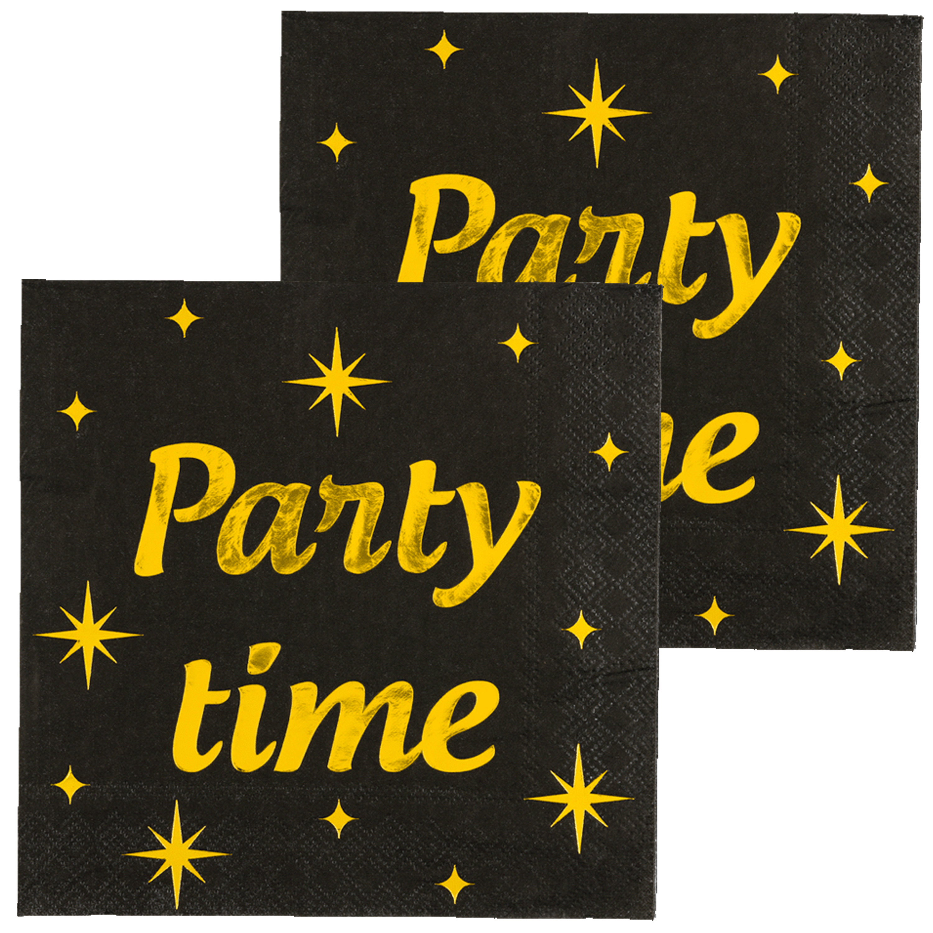Paperdreams Verjaardag feest servetten - Party Time - 32x stuks - zwart/goud - 33 x 33 cm -