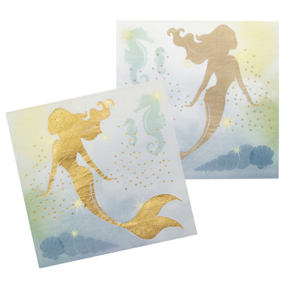 Merkloos Zeemeermin/mermaid/oceaan thema servetten - 33 x 33 cm - 24x stuks - Kinder feestartikelen -