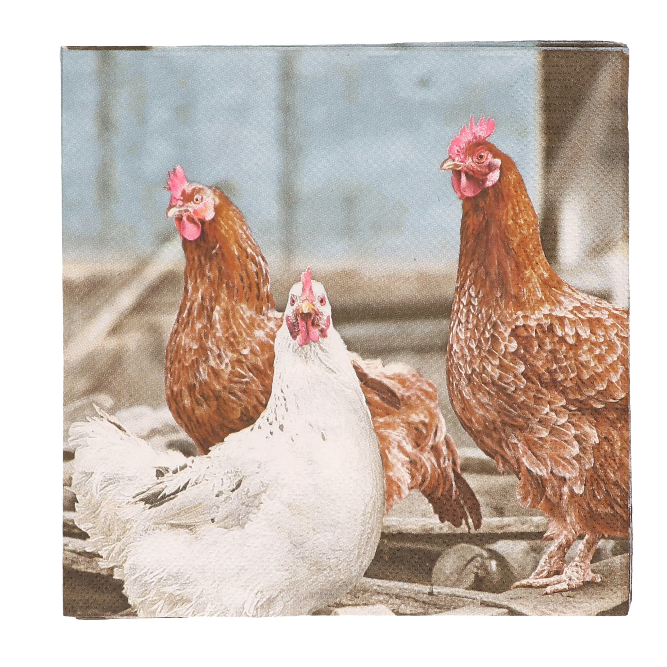 Esschert Design Pasen thema servetten - met kippen print - 40x stuks - 33 x 33 cm - Boerderij -