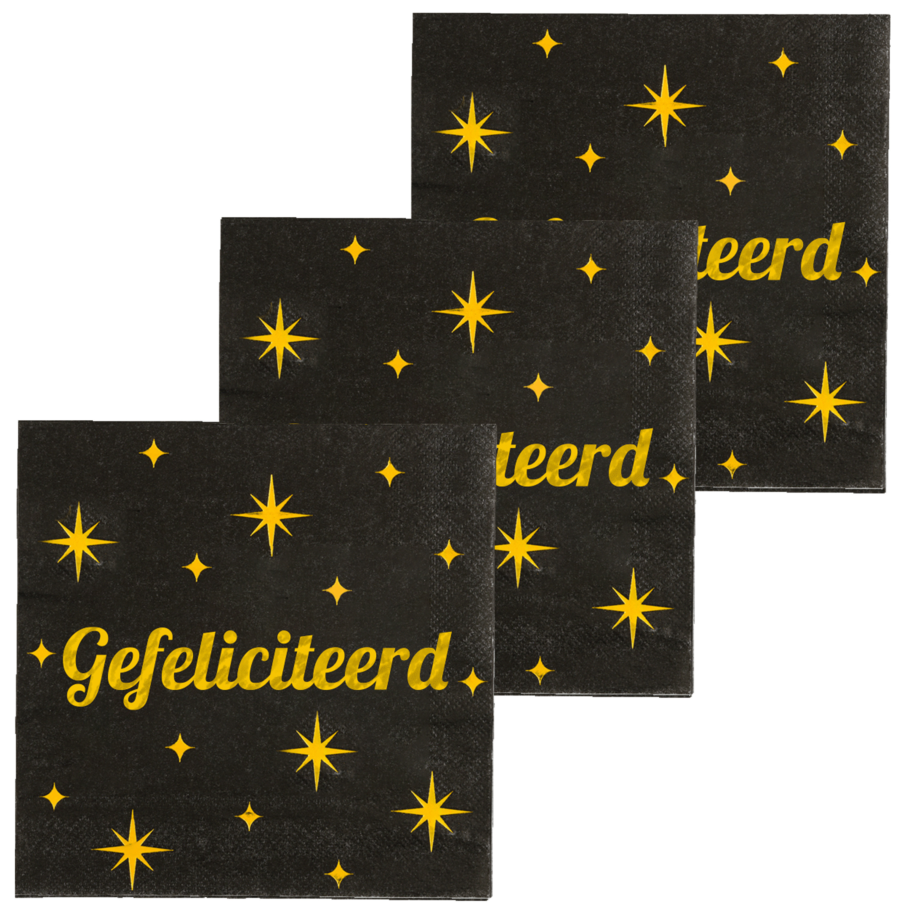 Paperdreams Verjaardag feest servetten - Gefeliciteerd - 48x stuks - zwart/goud - 33 x 33 cm -