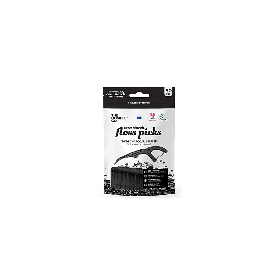 The Humble Co Humble Floss Picks Houtskool 50 stuks