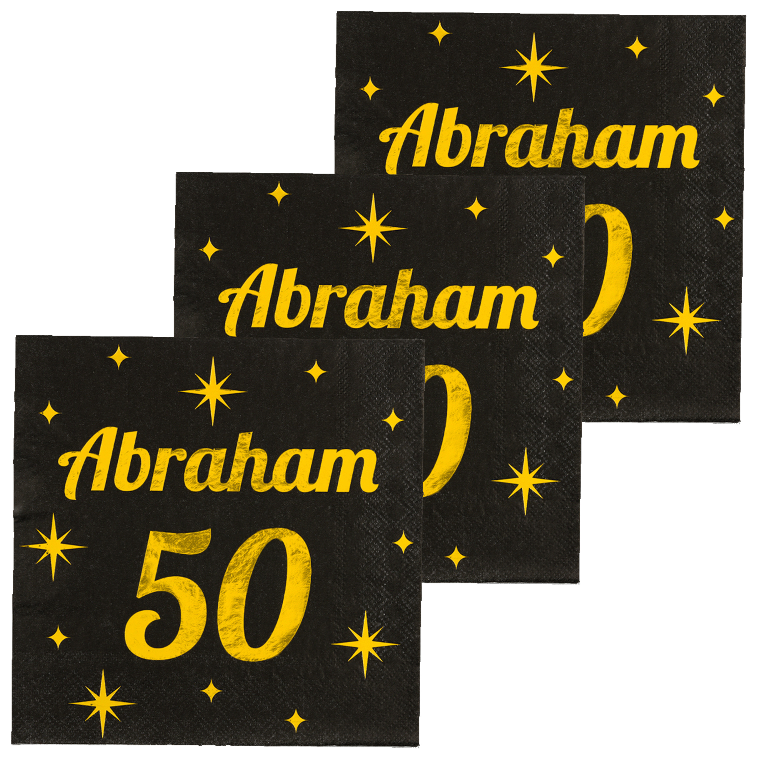Paperdreams Verjaardag℃of Abraham feest servetten - leeftijd 50 jaar - 48x stuks - zwart/goud - 33 x 33 cm -
